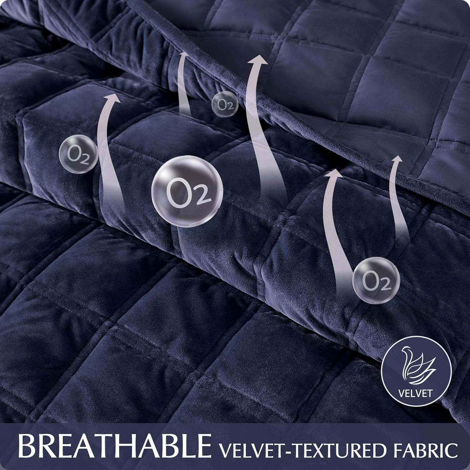 Fleeco 92 x 96 Velvet Quilt Set Queen Size Navy Blue