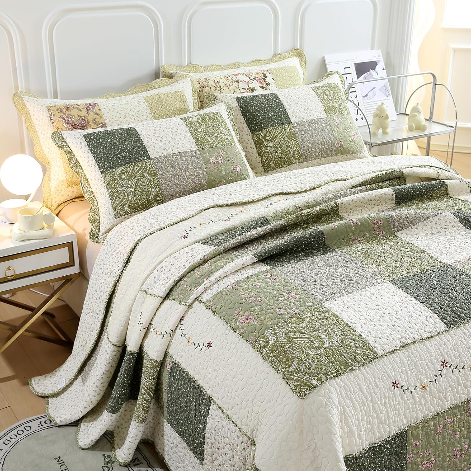 vctops Farmhouse Green Quilt Set 3 Piece