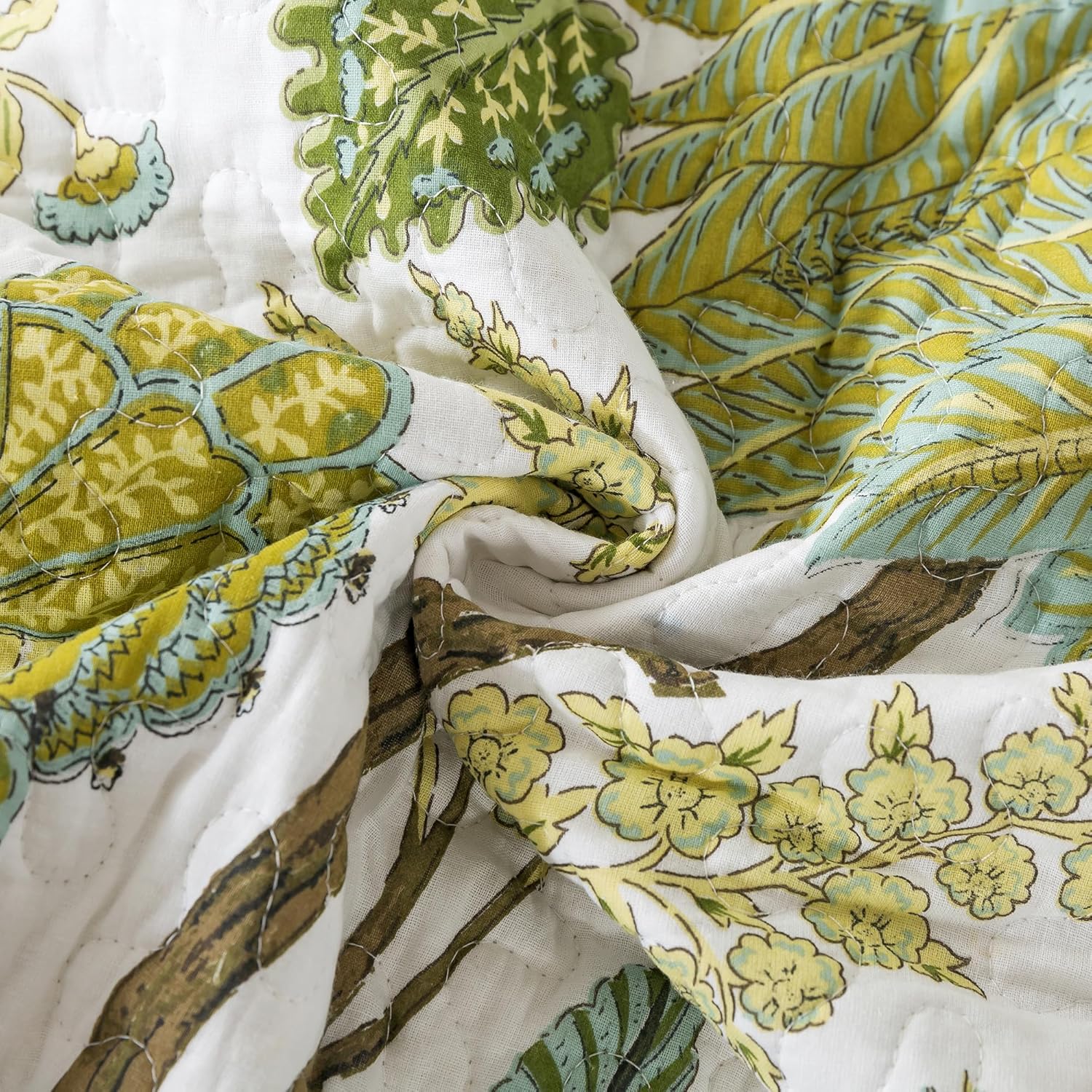 NEWLAKE Reversible Cotton Quilt Set - Floral Vine Pattern King Size
