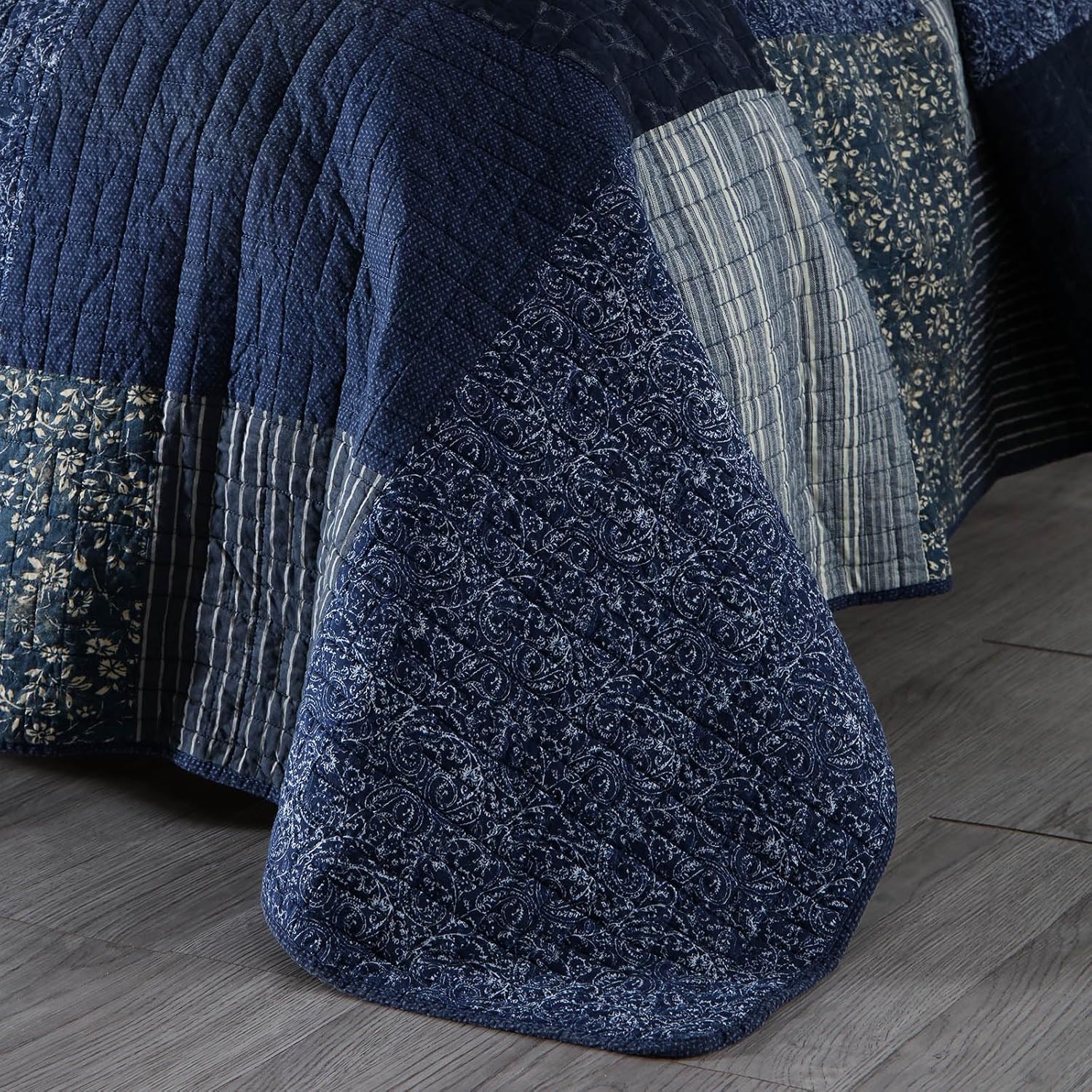 mixinni Navy Blue Quilt Set Queen Size 3-Piece