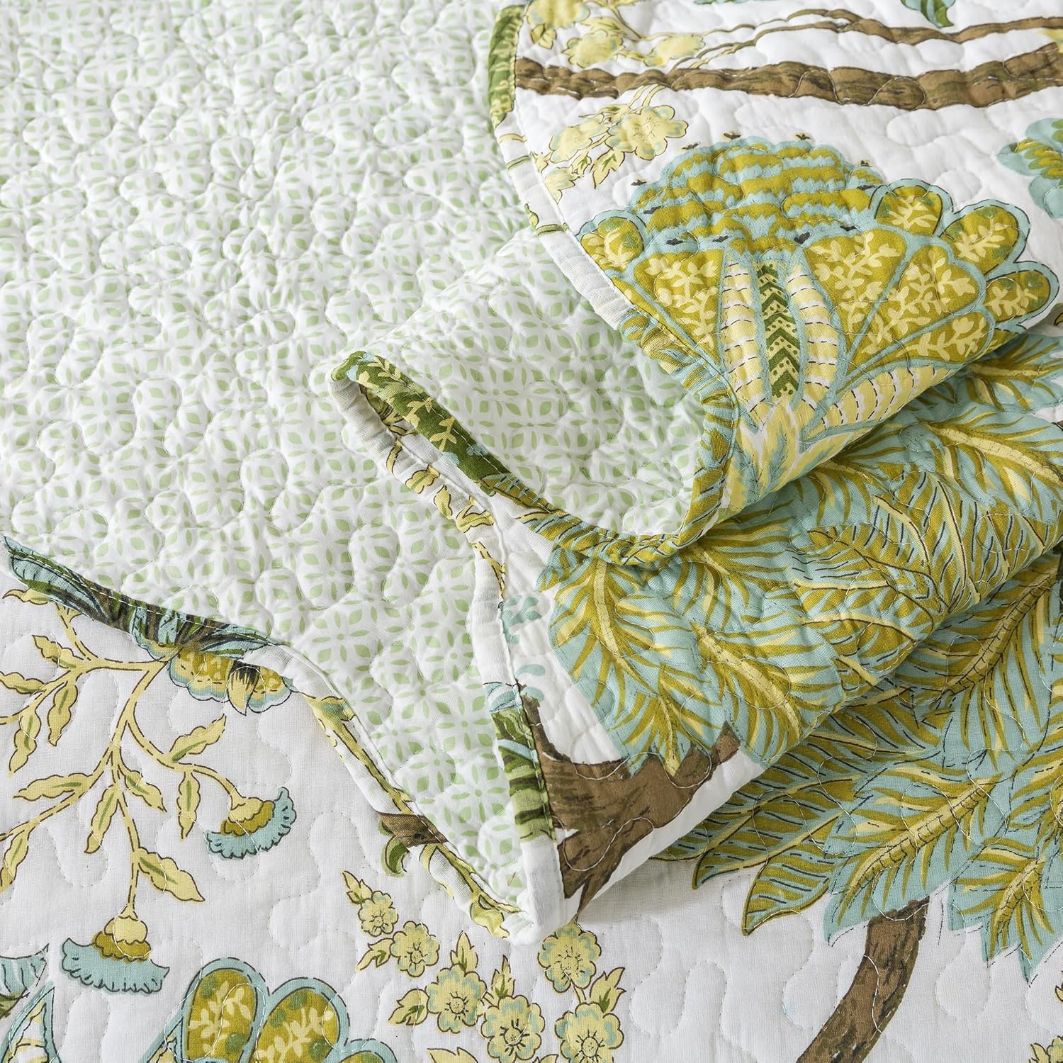 NEWLAKE Reversible Cotton Quilt Set - Floral Vine Pattern King Size
