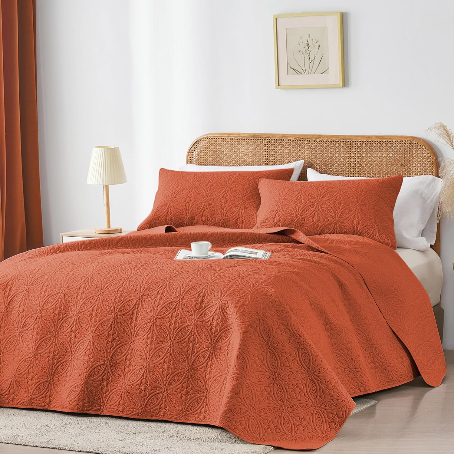 WURUIBO Quilt Set - Burnt Orange Microfiber