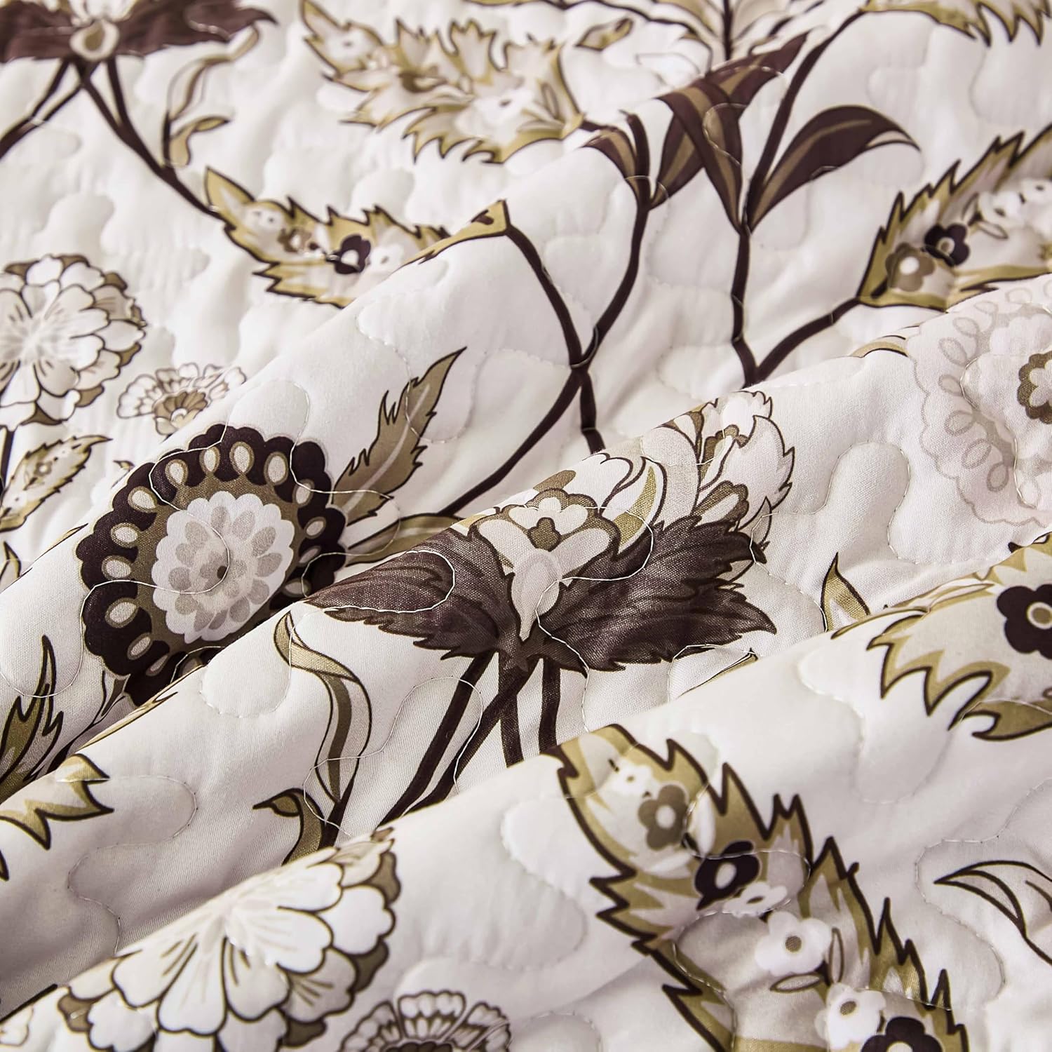 DJY Brown Floral Quilt Set King 3 Pieces