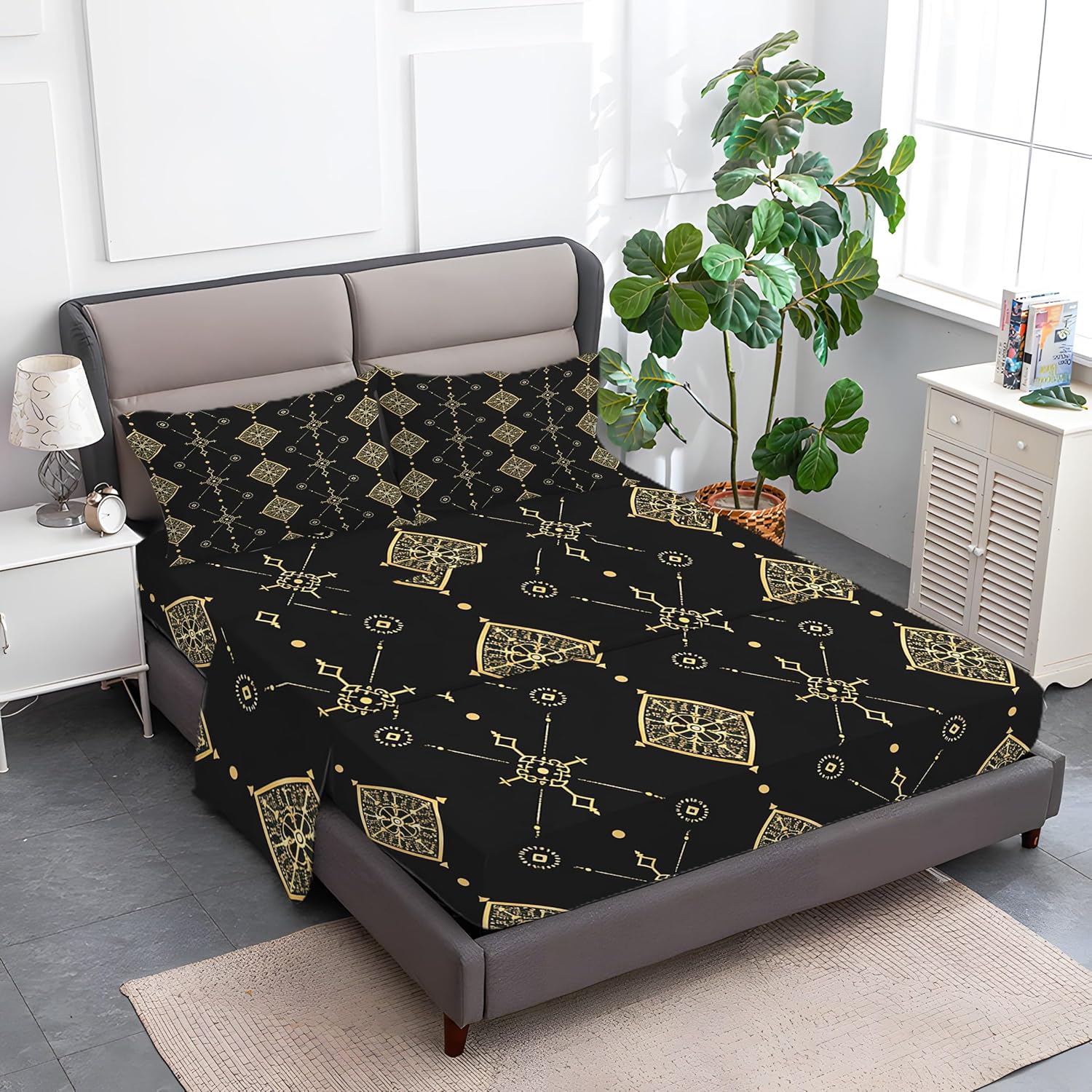 Twin Fitted Sheet Set with 16 Deep Pocket and 2 Pillowcases