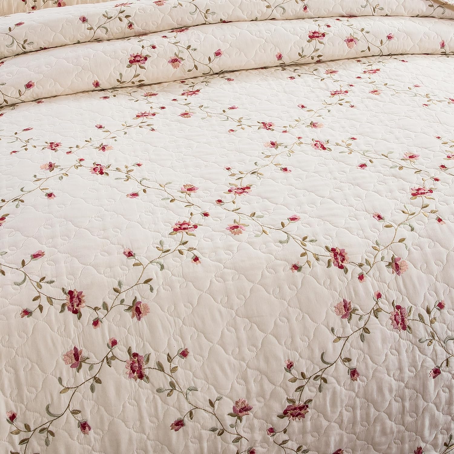 ROOMLIFE Floral Leaves 3D Embroidery Quilt Set 3 PCS