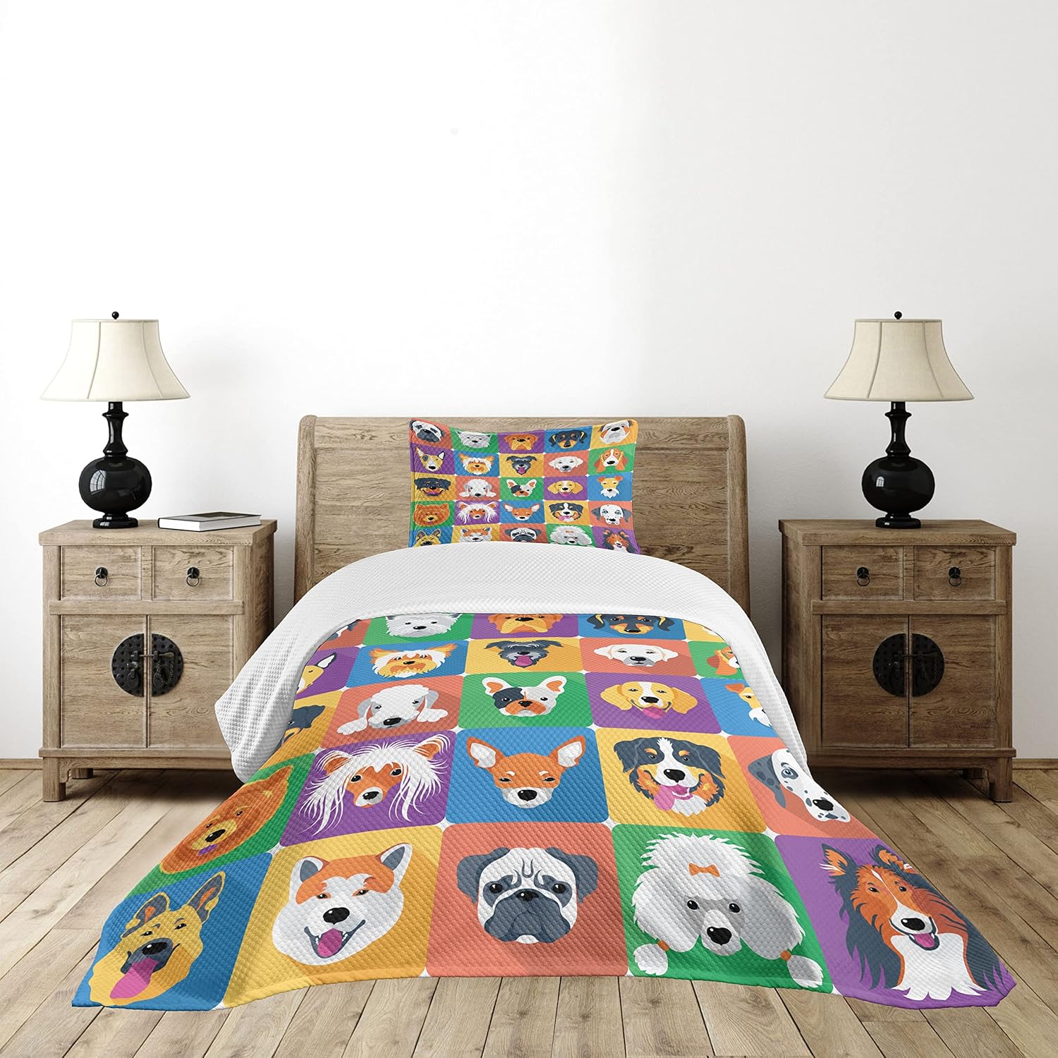 Ambesonne Dog Bedspread Set Twin Size Green Purple