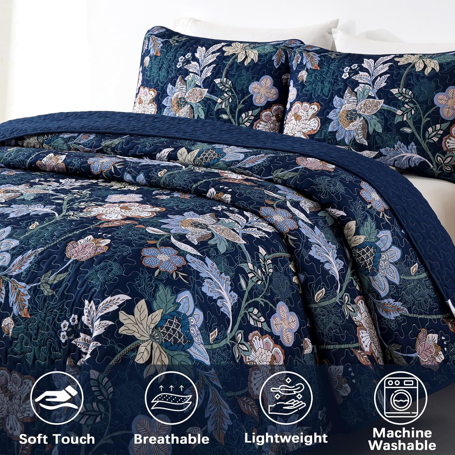 WONGS BEDDING Floral Quilt Set King Size 3 Piece 1