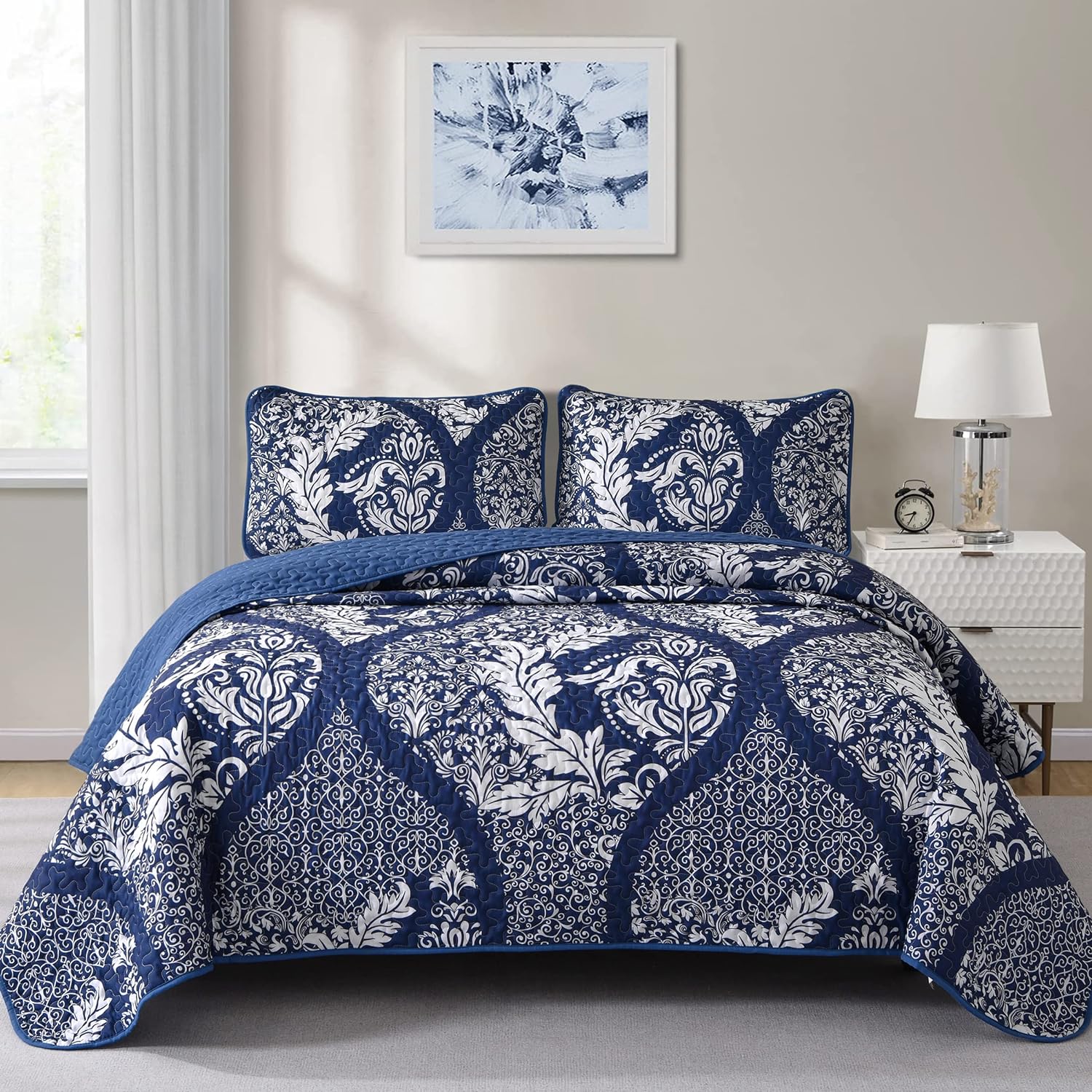 DJY Navy Quilt Set King Size 3 Piece
