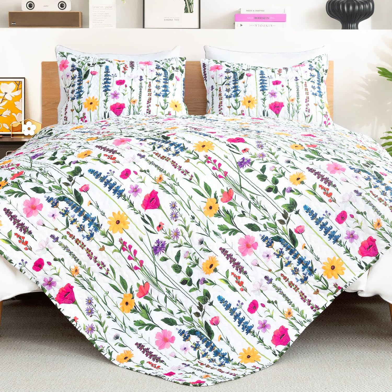 ROMROL King Size Floral Quilt Set 3 Piece