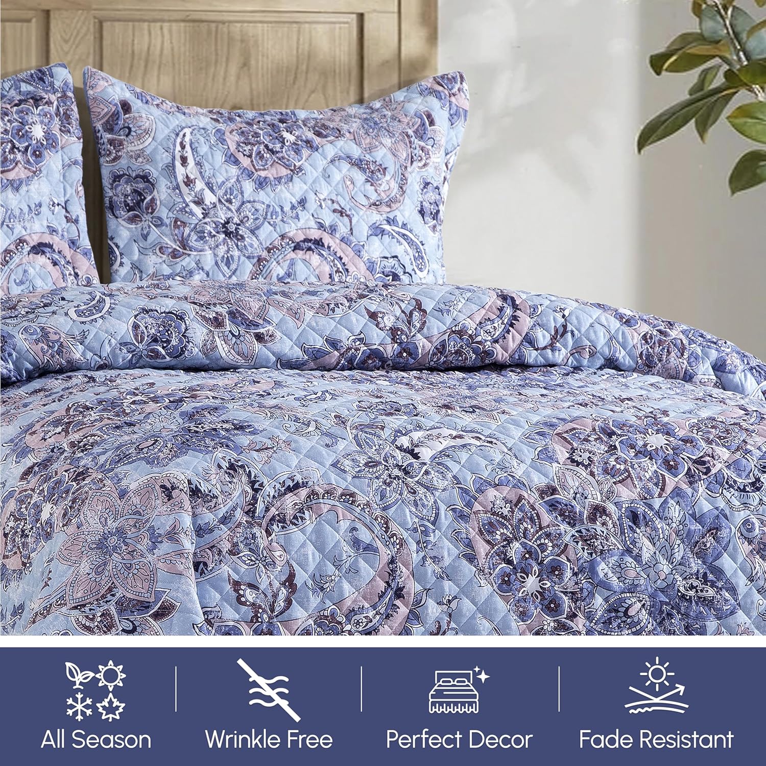 Elegant Comfort 3-Piece Reversible Floral Paisley Bedspread Set