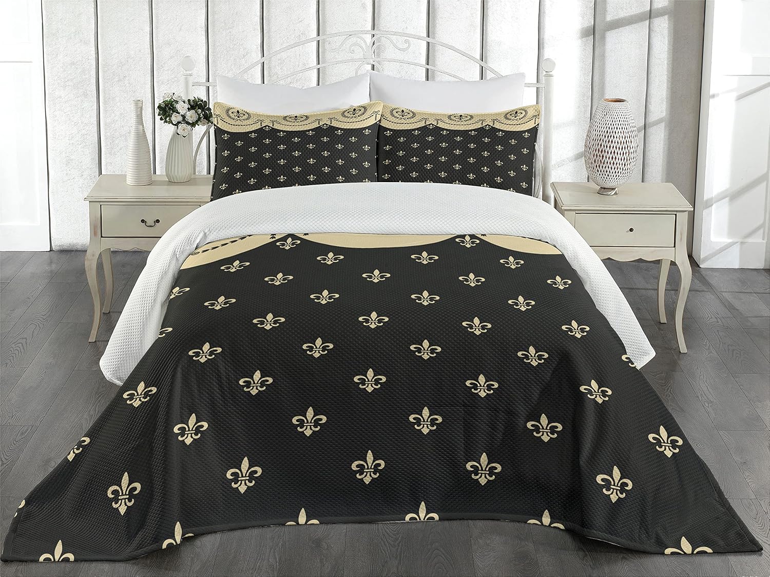 Lunarable French Coverlet Set King Size Black Yellow