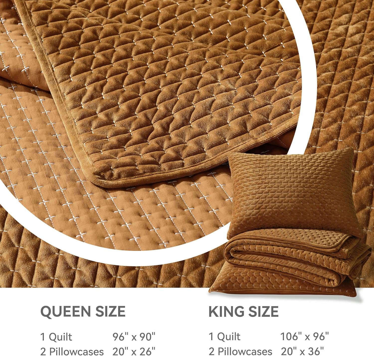 Grassix Velvet Quilt Set Queen Size with 2 Shams