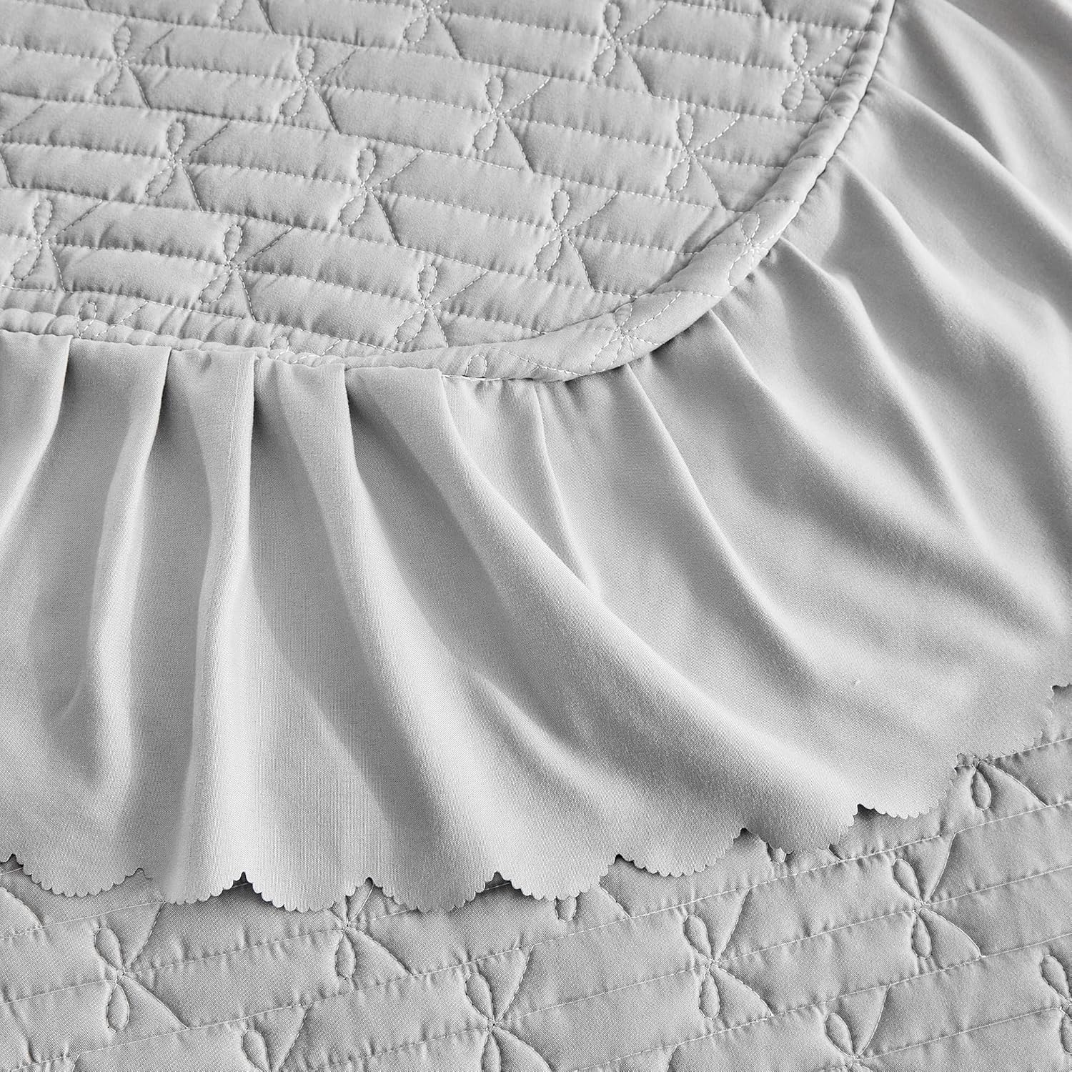 UOZZI BEDDING Ruffled Quilt Set King Size 96x108 Gray