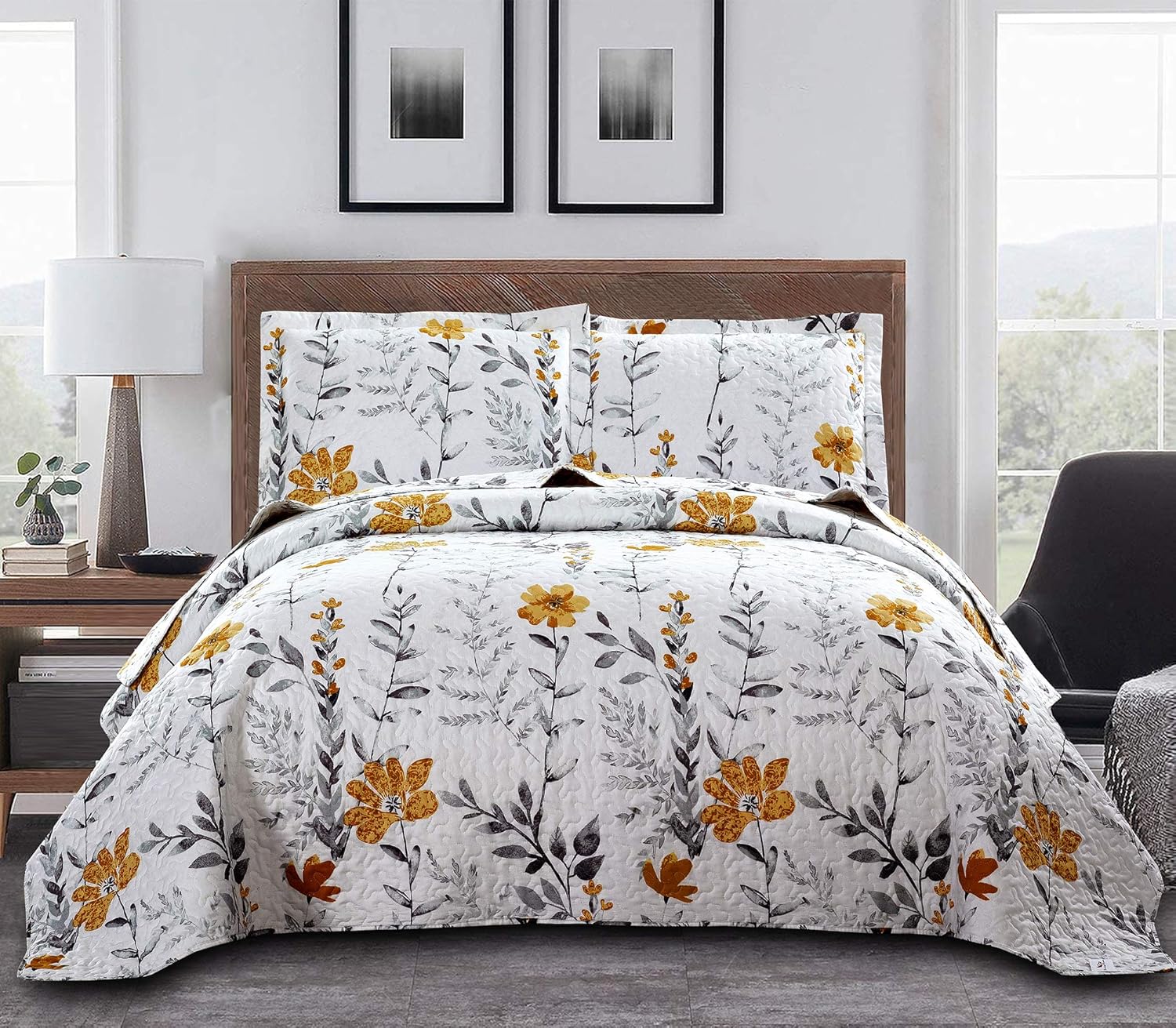 ARL HOME Floral Quilt Bedspread Set Queen Size