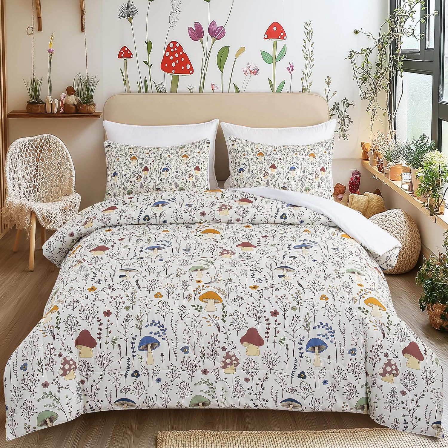 SOULZZZ Mushroom Comforter Set 3 Piece Cream 1