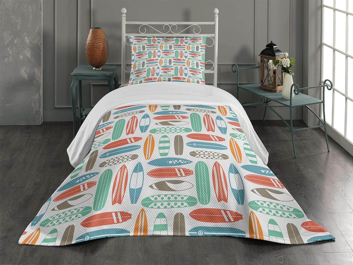 Ambesonne Retro Coral Orange 2-Piece Bedspread Set