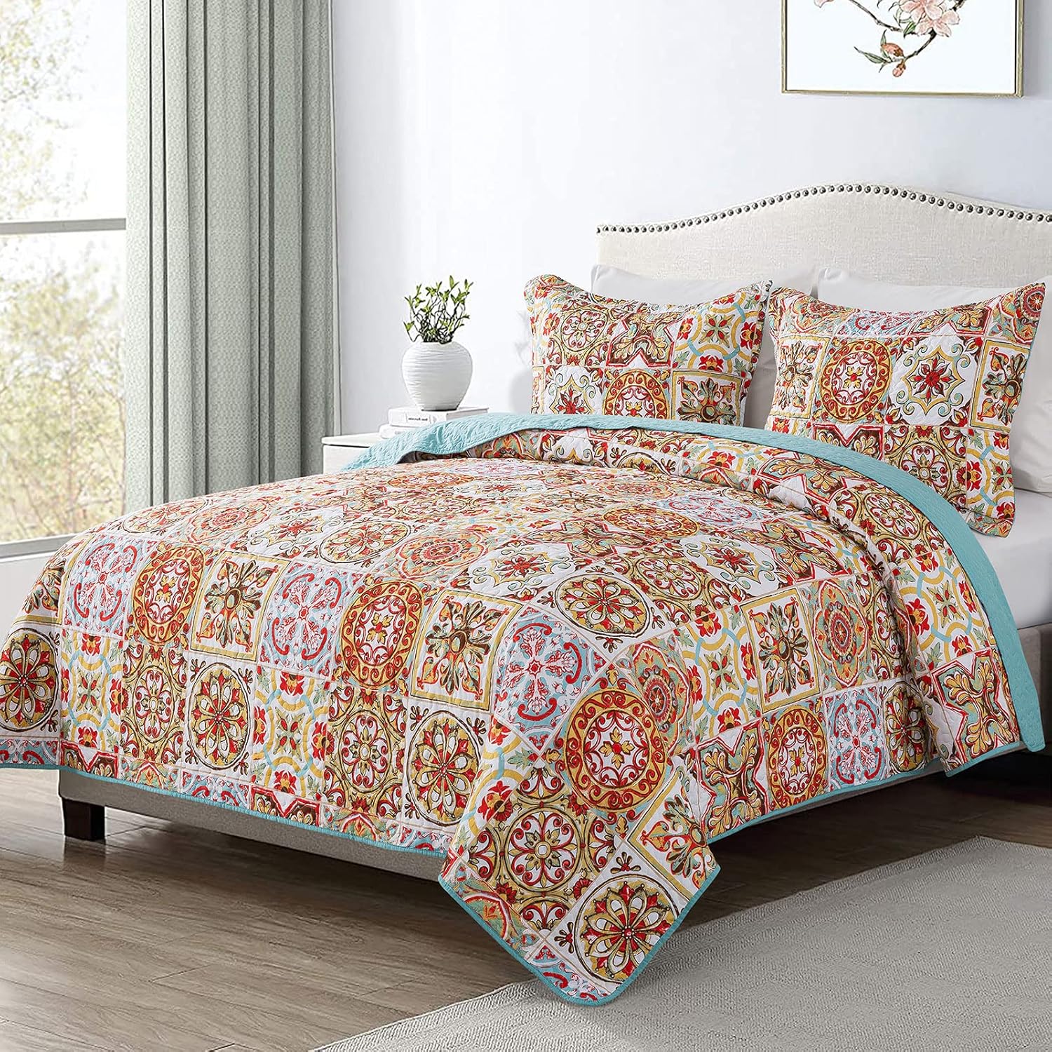 HoneiLife Bedspread Quilt Set King - 3 Piece Moroccan Pattern