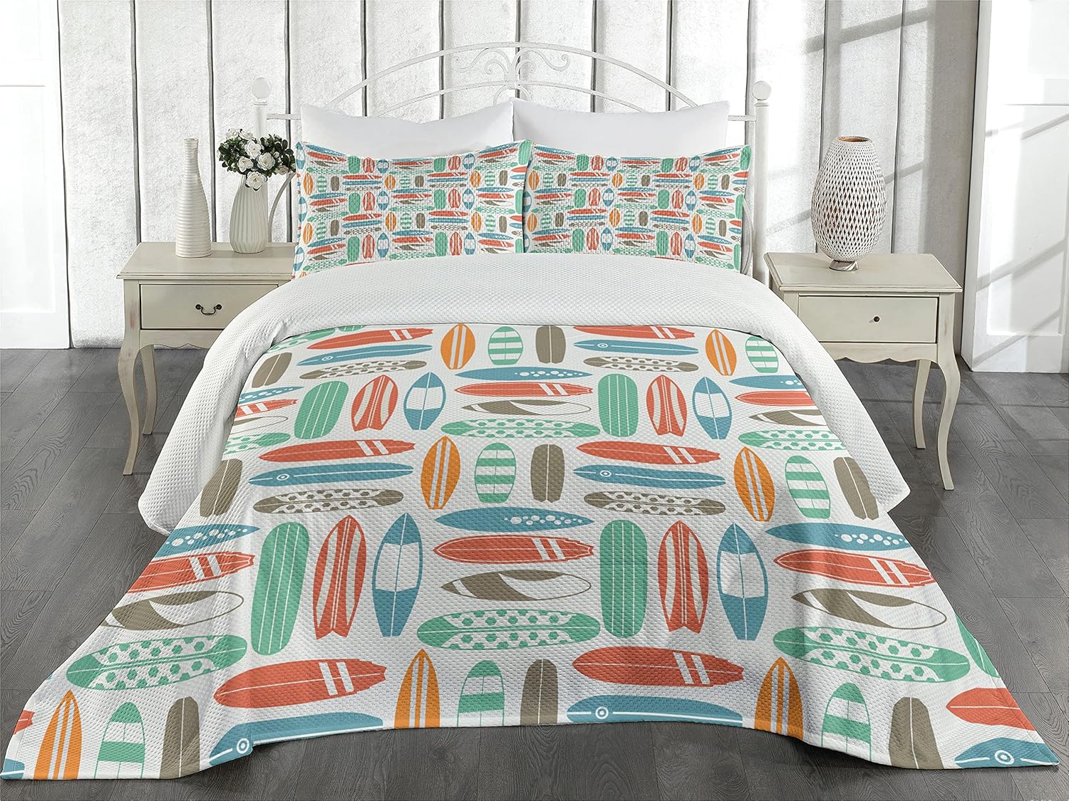 Ambesonne Retro Coral Orange 2-Piece Bedspread Set