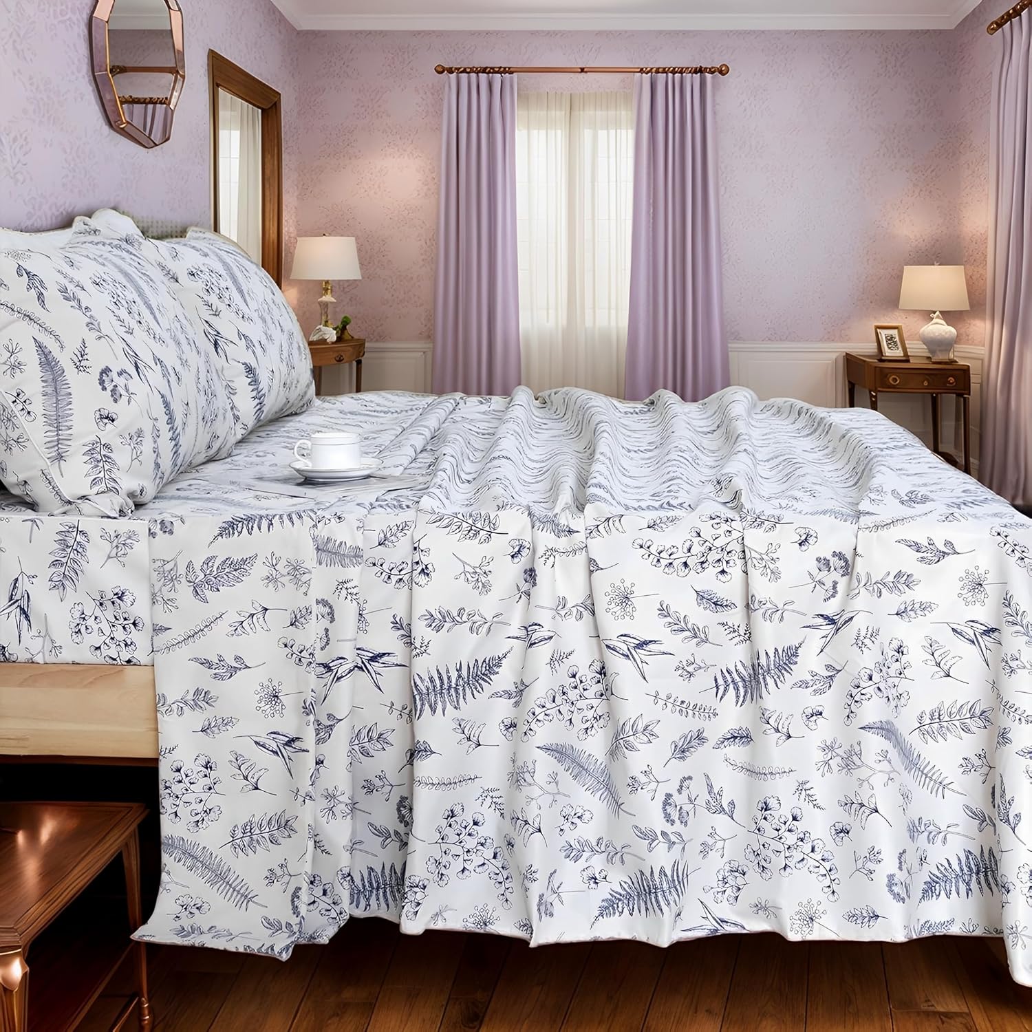 Usfivefam Floral Sheet Set King 4Pcs Soft Microfiber