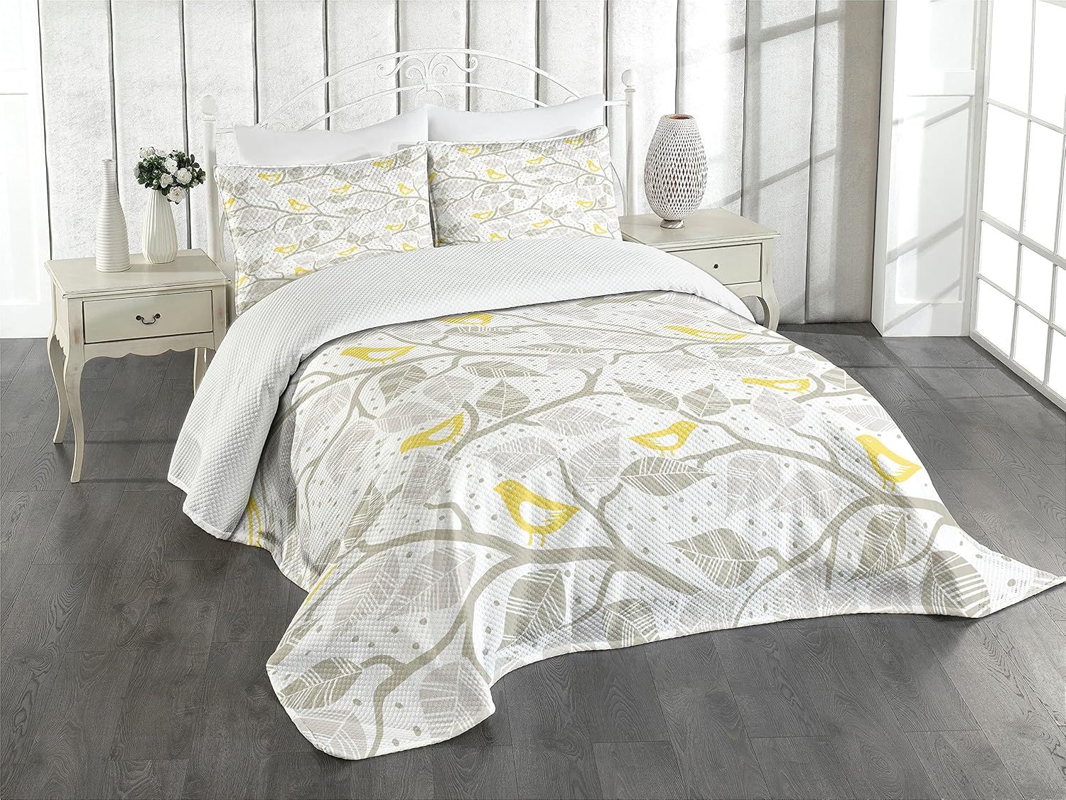 Lunarable Grey Bedspread Set Queen Size 3 Piece