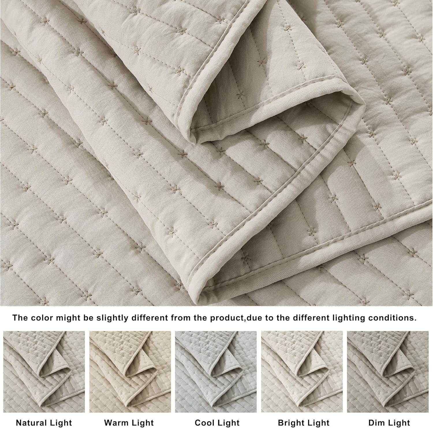WDCOZY Beige Cross Stitch Queen Quilt Set
