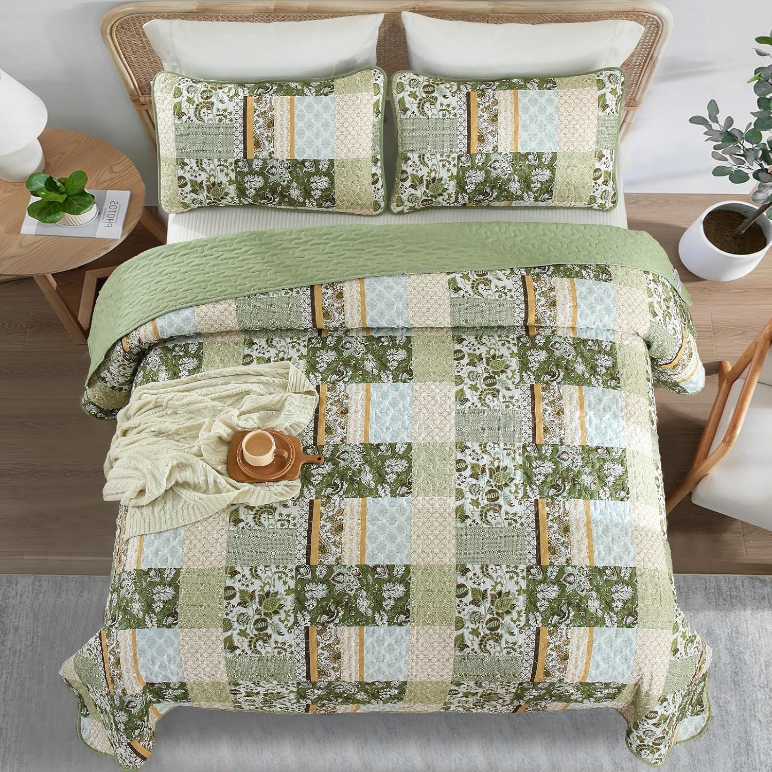 WONGS BEDDING Green Quilt Set King Size 3 Piece 1