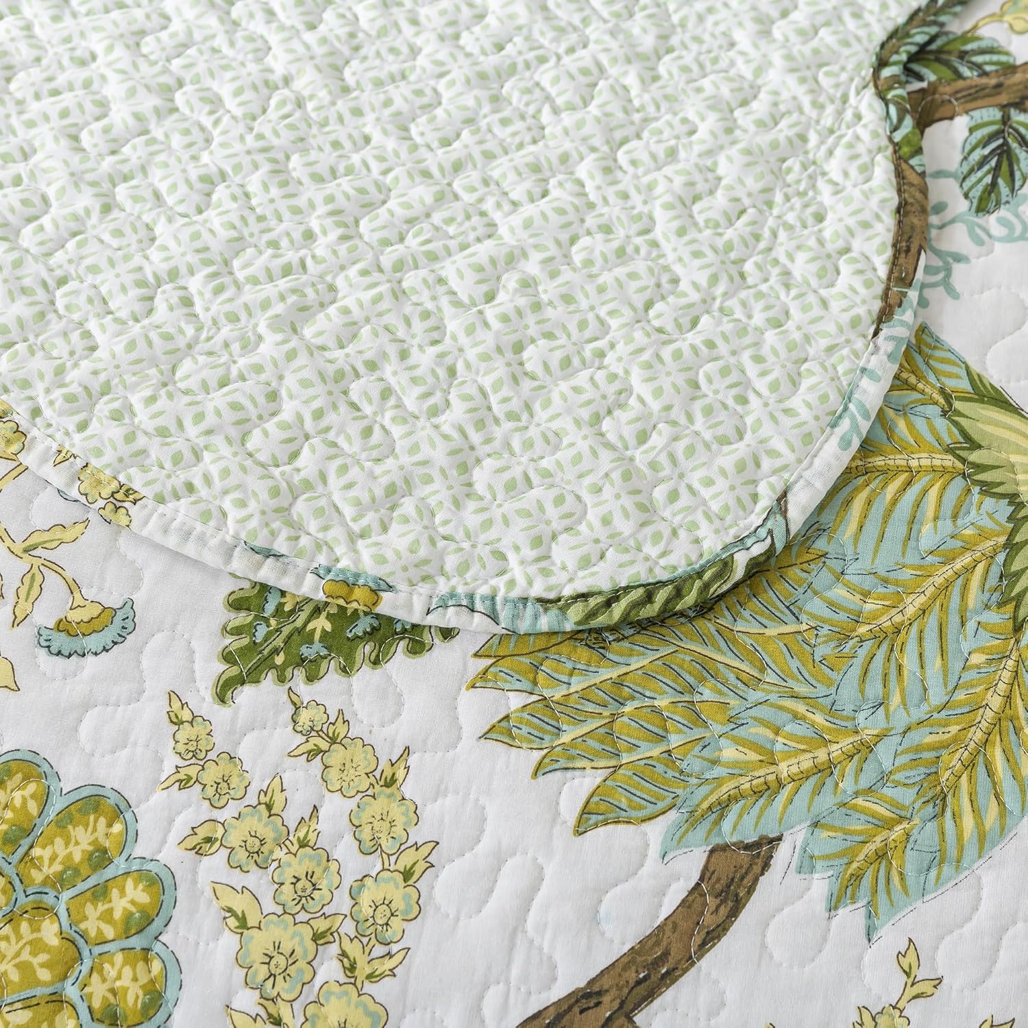 NEWLAKE Reversible Cotton Quilt Set - Floral Vine Pattern King Size