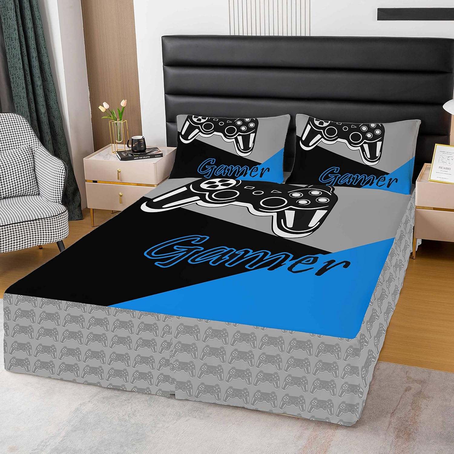 Feelyou Gaming Bed Skirt with 15 Inch Drop