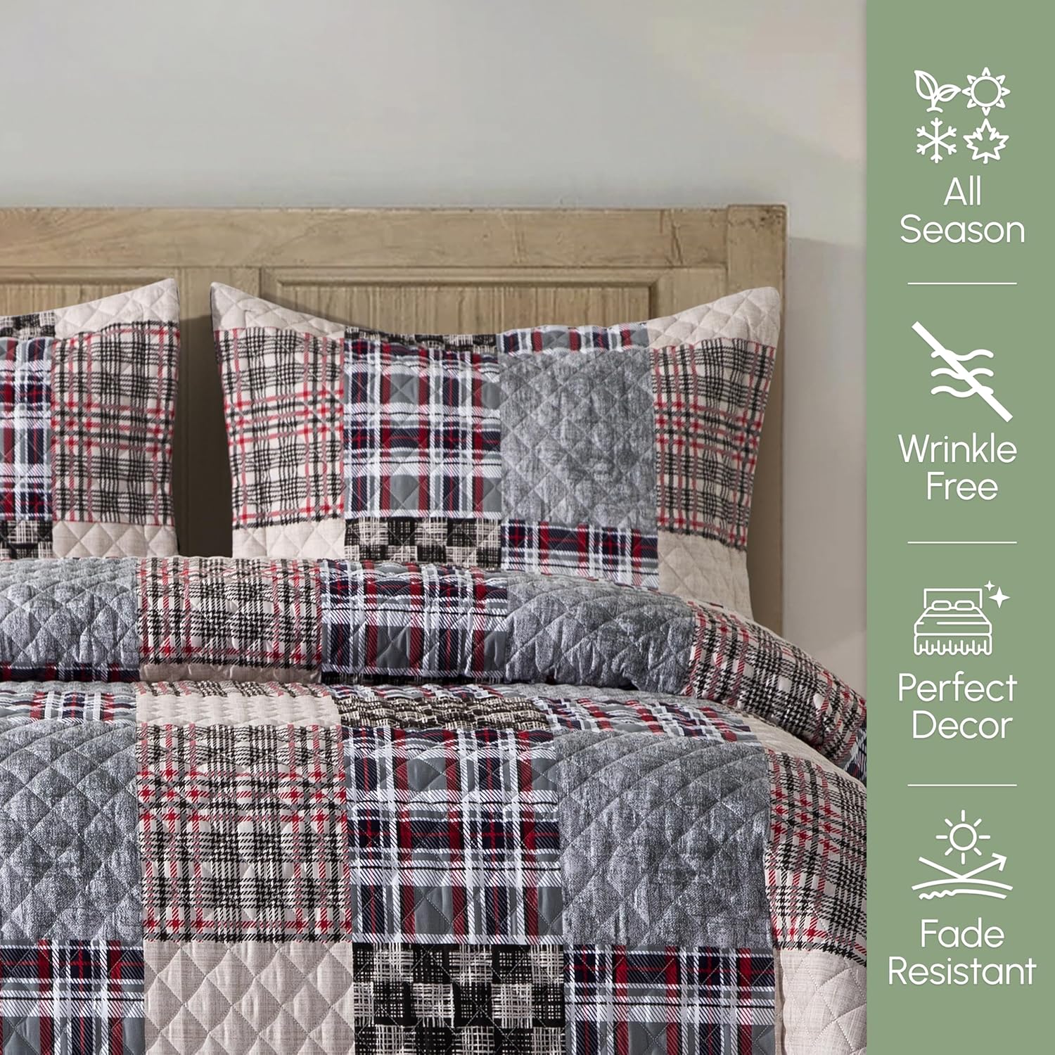 Elegant Comfort 3-Piece Plaid Reversible Quilt Set - King Brown