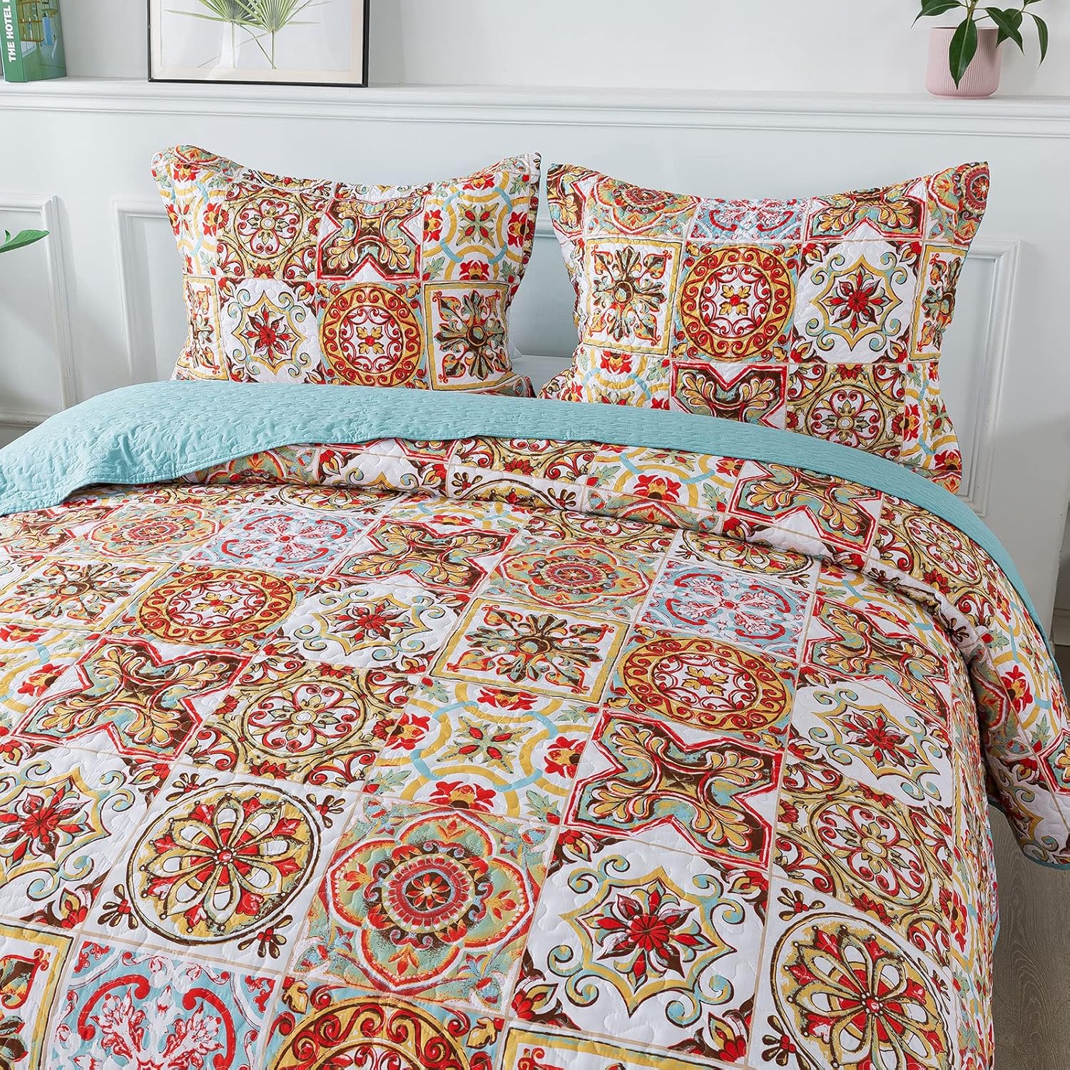 HoneiLife Bedspread Quilt Set King - 3 Piece Moroccan Pattern