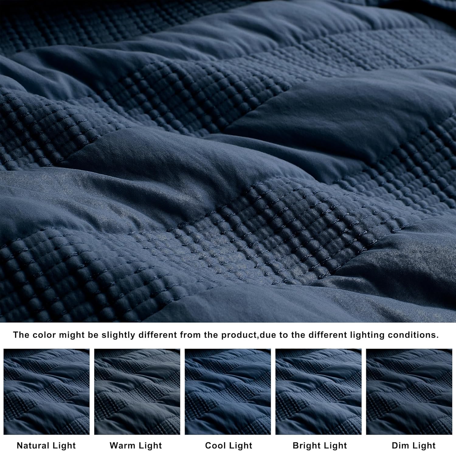 HomeSerene Navy Blue Striped Twin Quilt Set