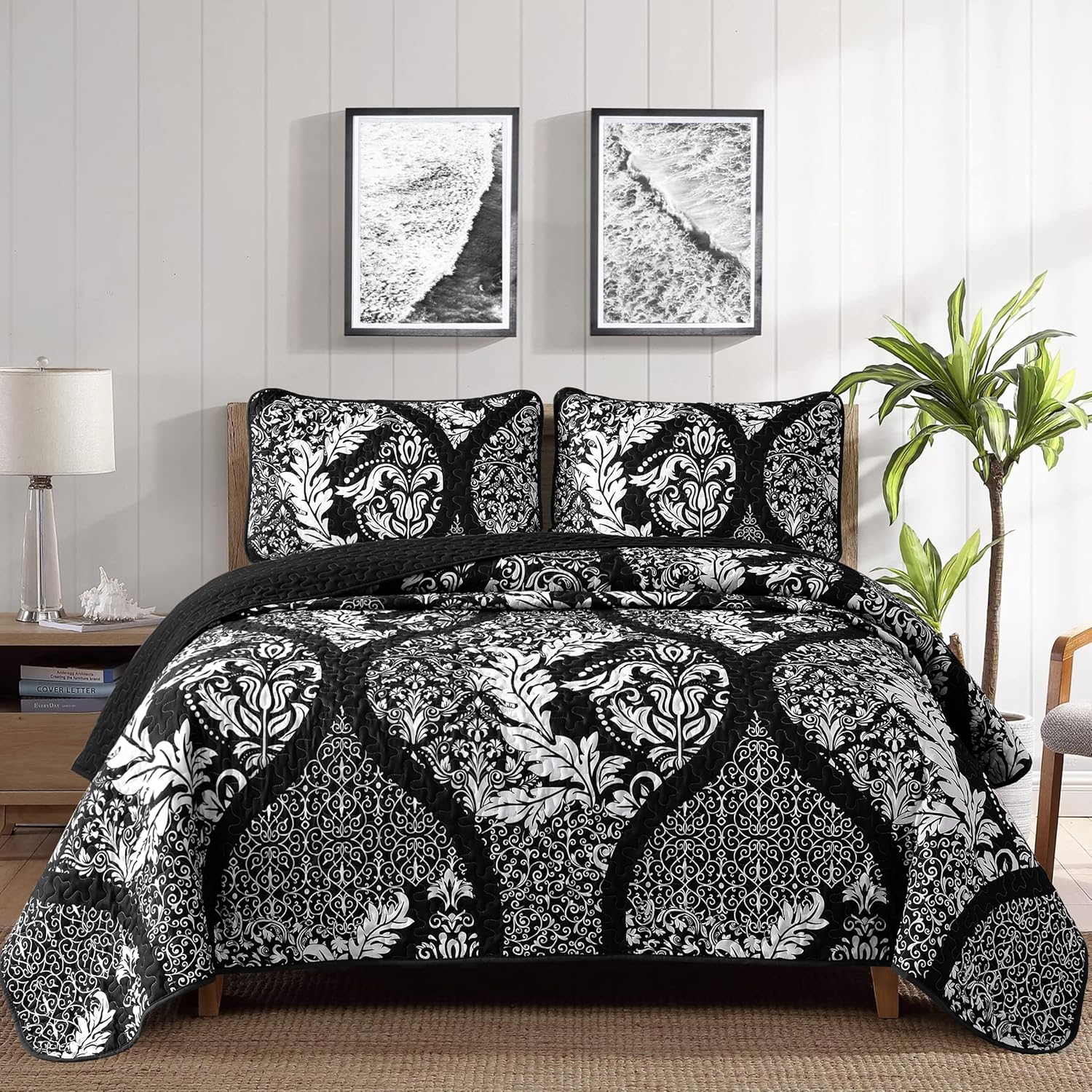 DJY Black Quilt Set King Size 3 Pieces 1