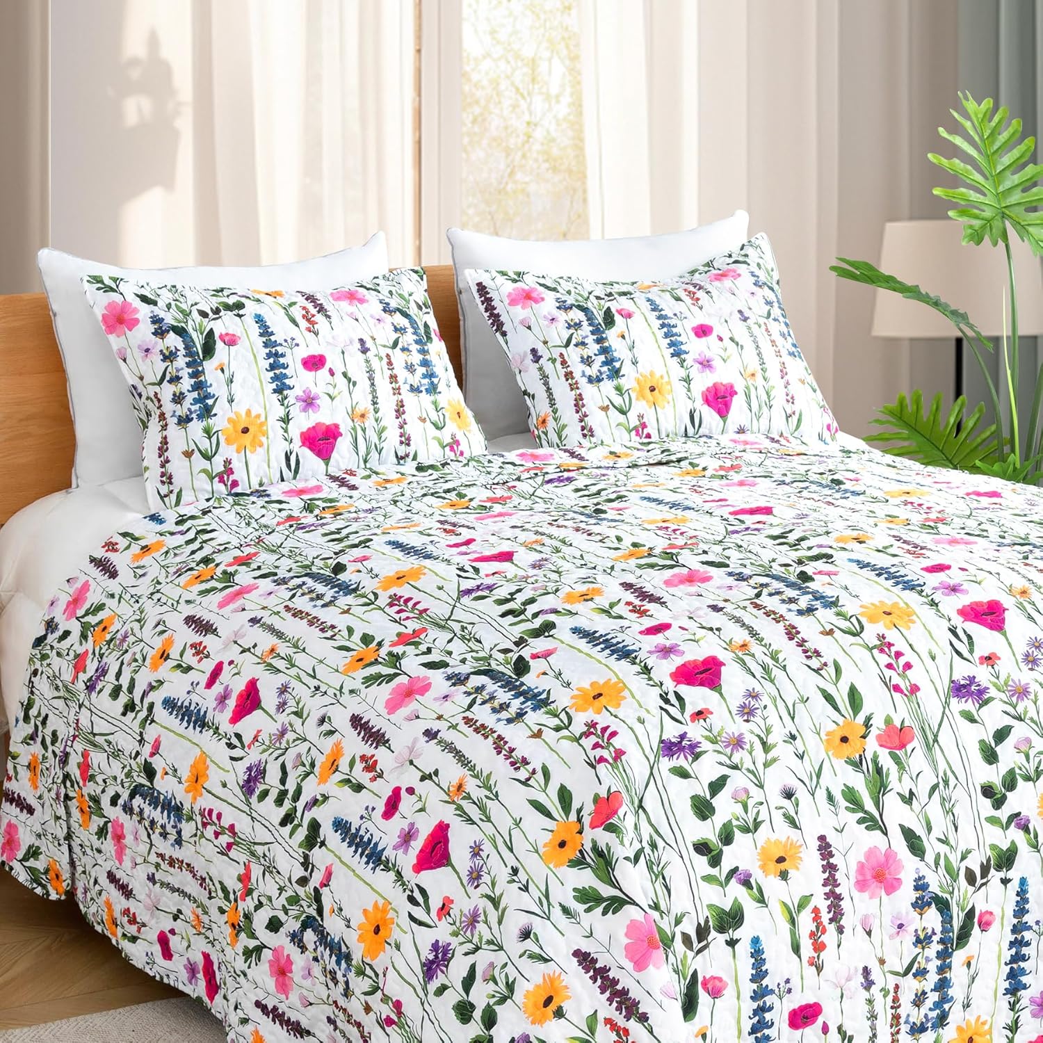 ROMROL King Size Floral Quilt Set 3 Piece