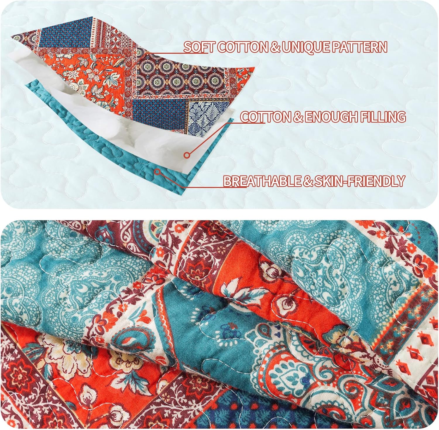VAPUTAR King Size Quilt Bedding Set 3 Pieces