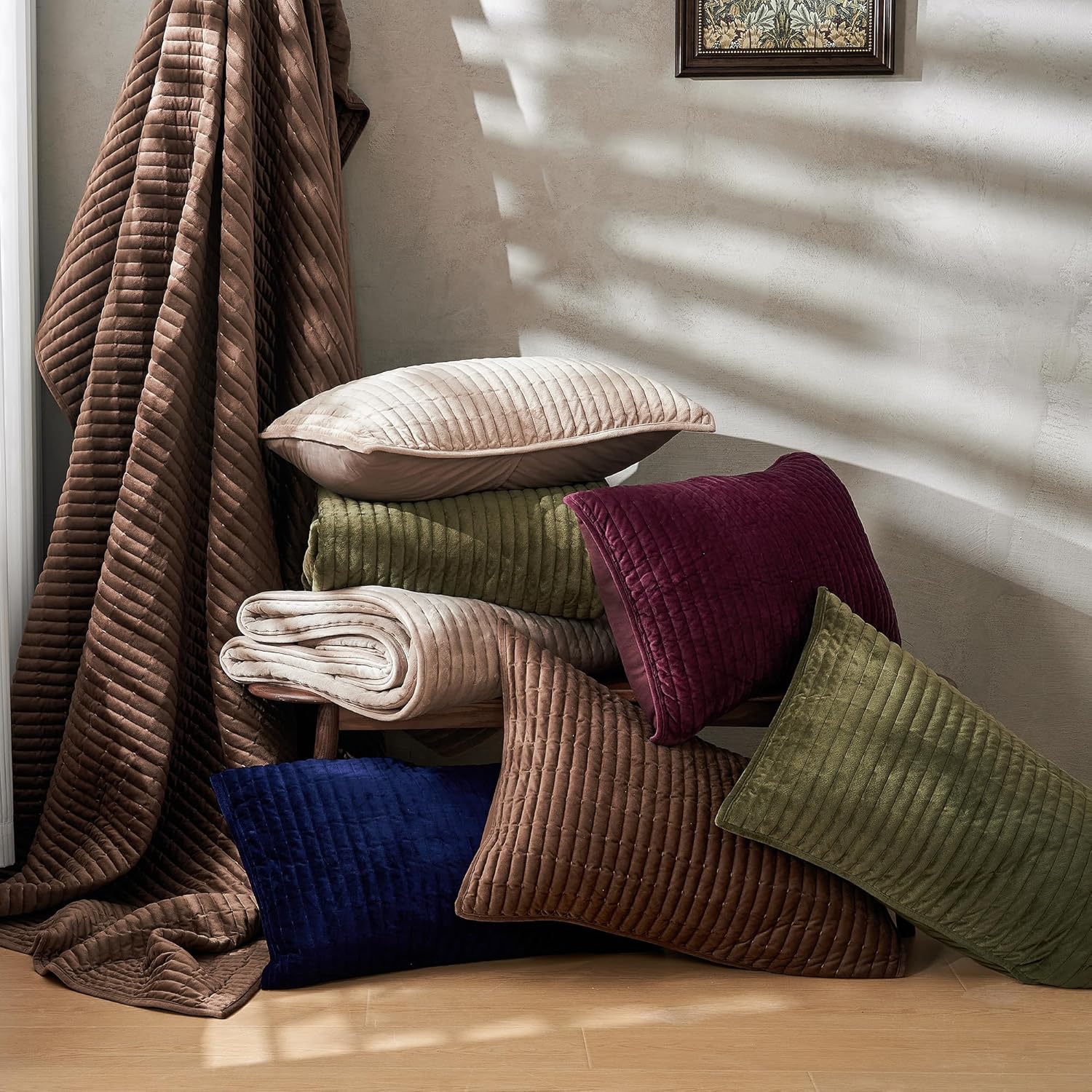 SHALALA Velvet Quilt Set King Size Vertical Striped