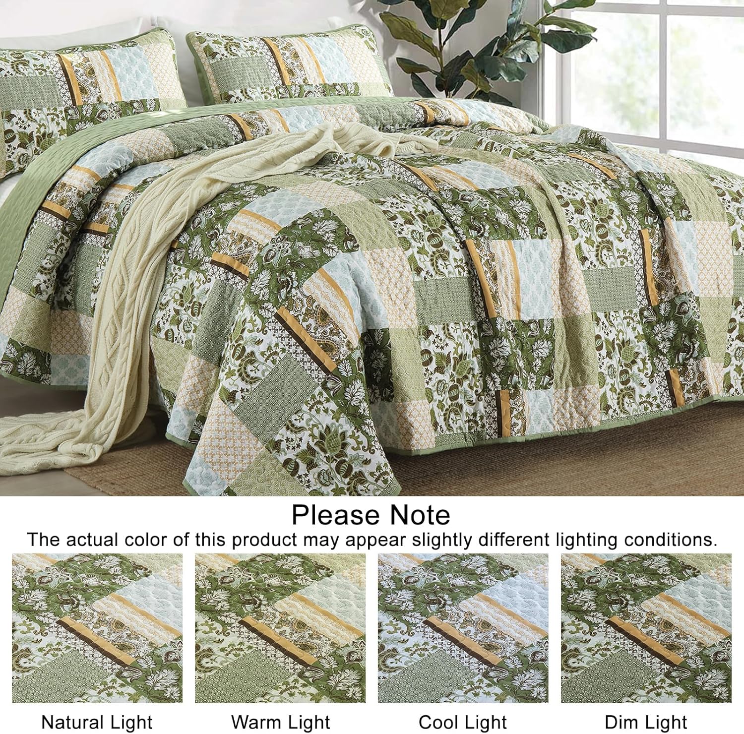 WONGS BEDDING Green Quilt Set King Size 3 Piece 1