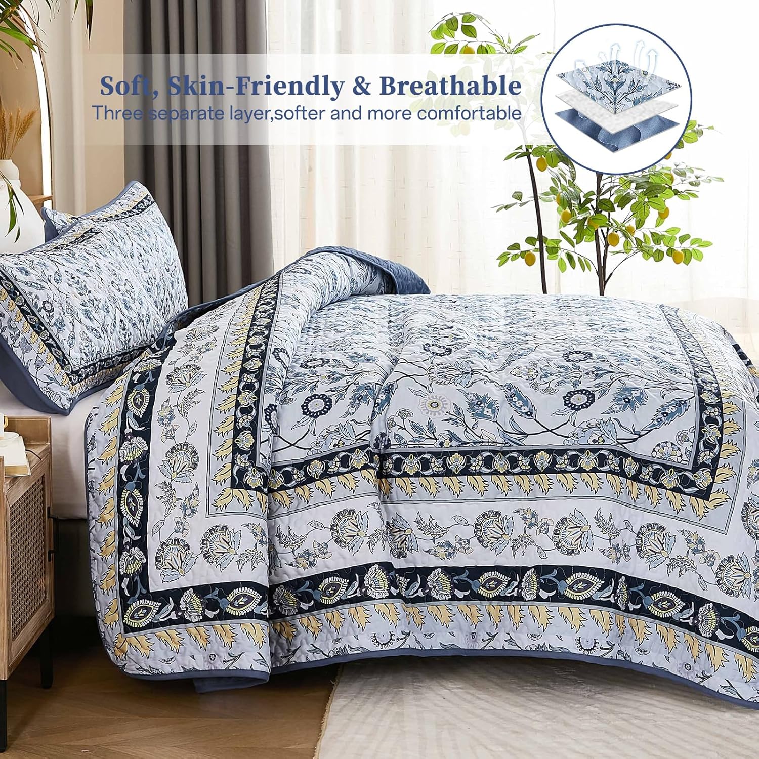 DJY Queen Size Quilt Set with 2 Pillowcases