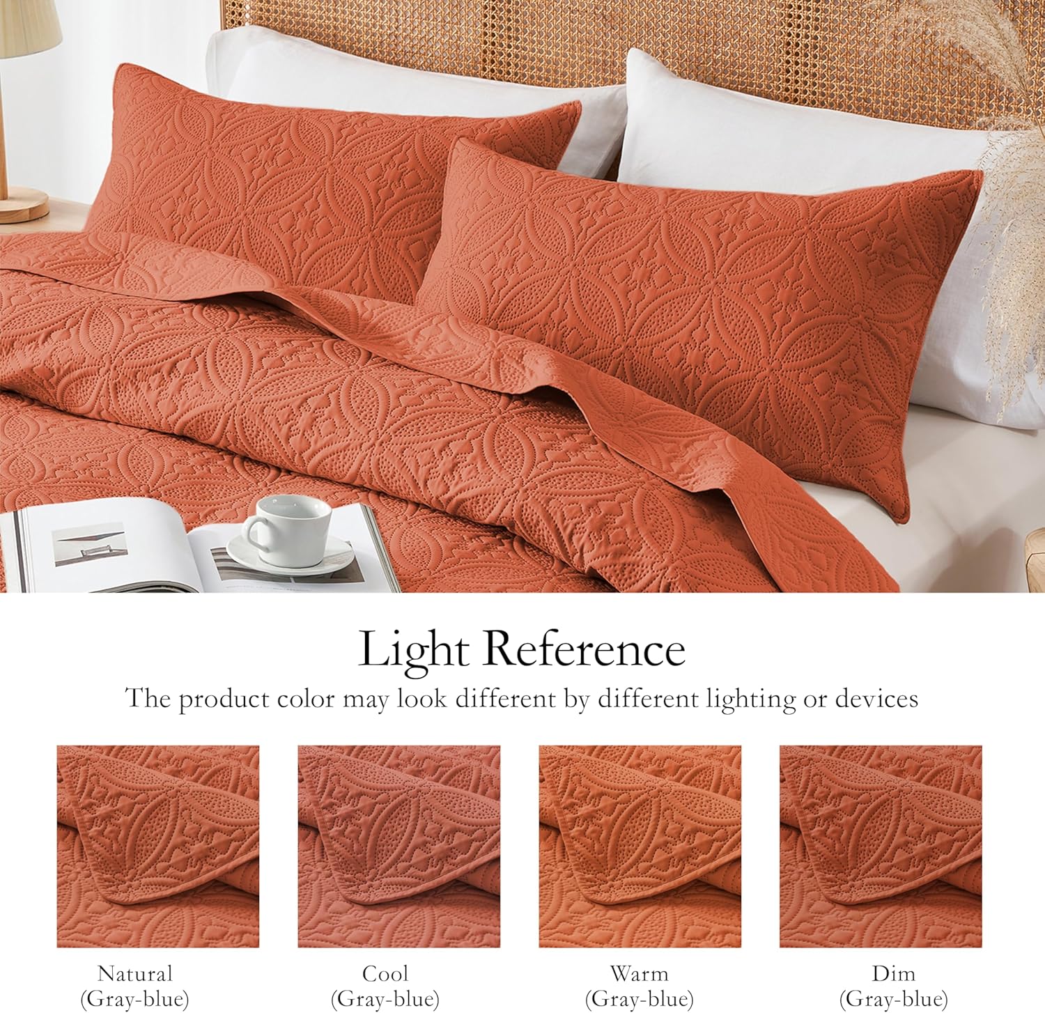 WURUIBO Quilt Set - Burnt Orange Microfiber
