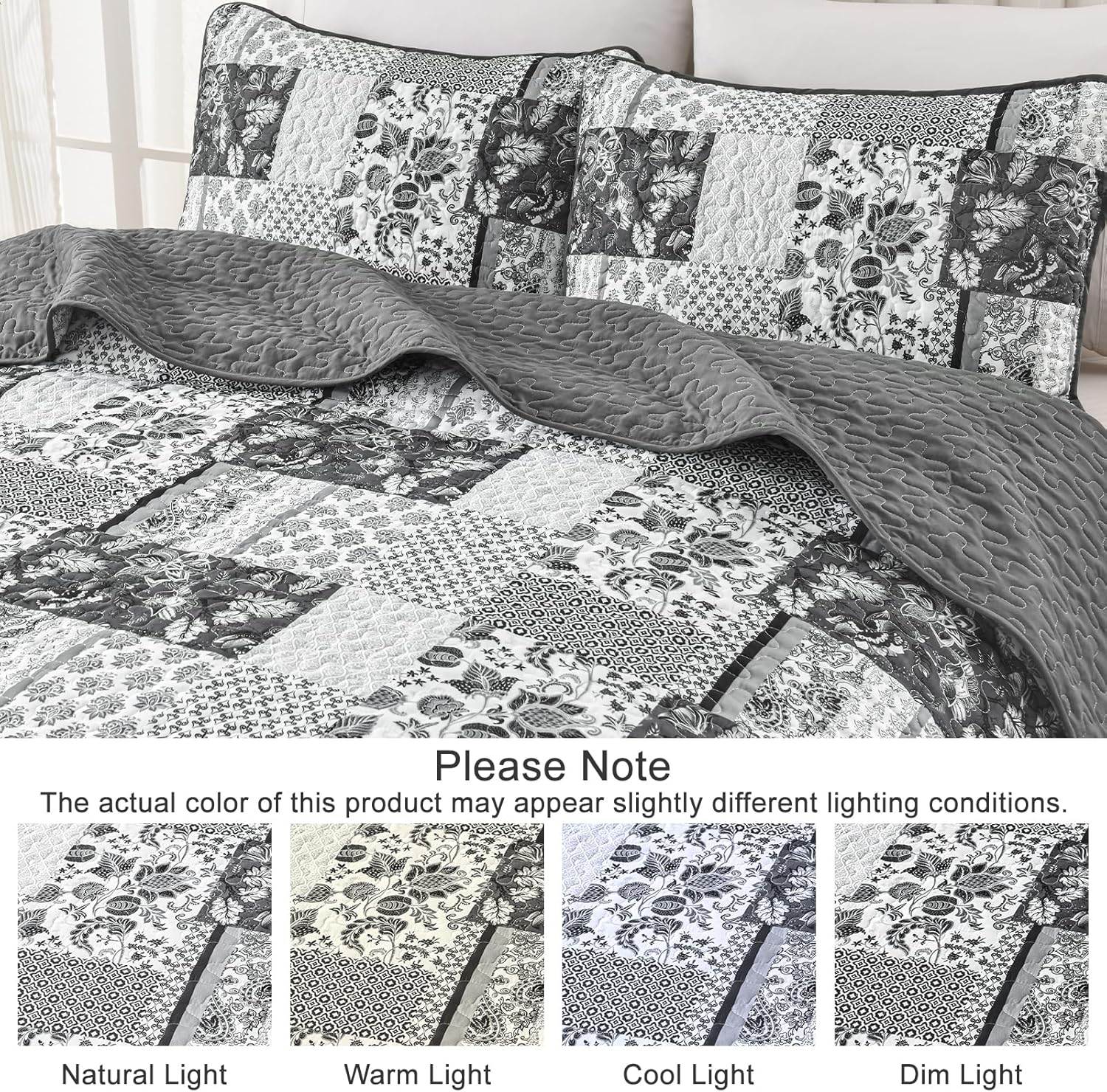 WONGS BEDDING Grey Patchwork Quilt Set King Size 3 Pieces
