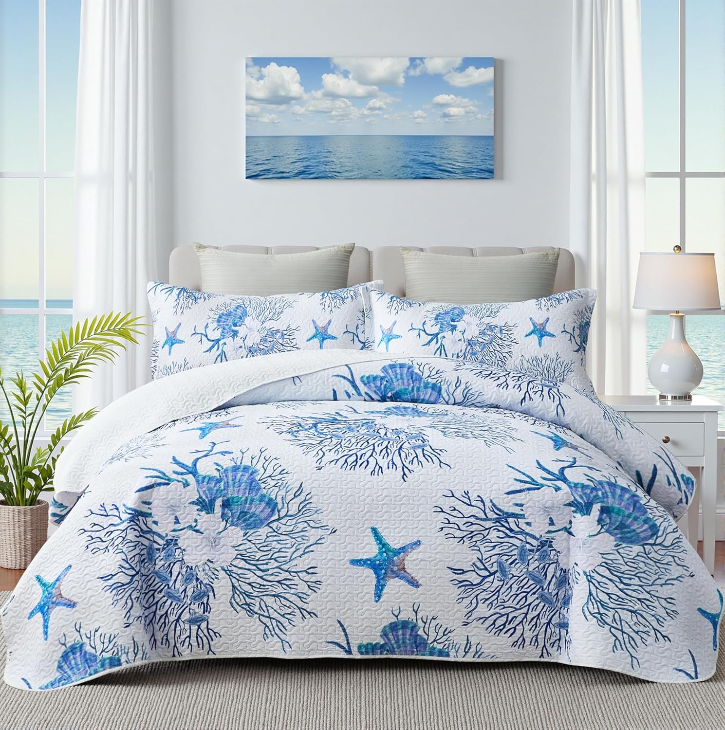 Weesire Coastal King Quilt Set with 2 Shams