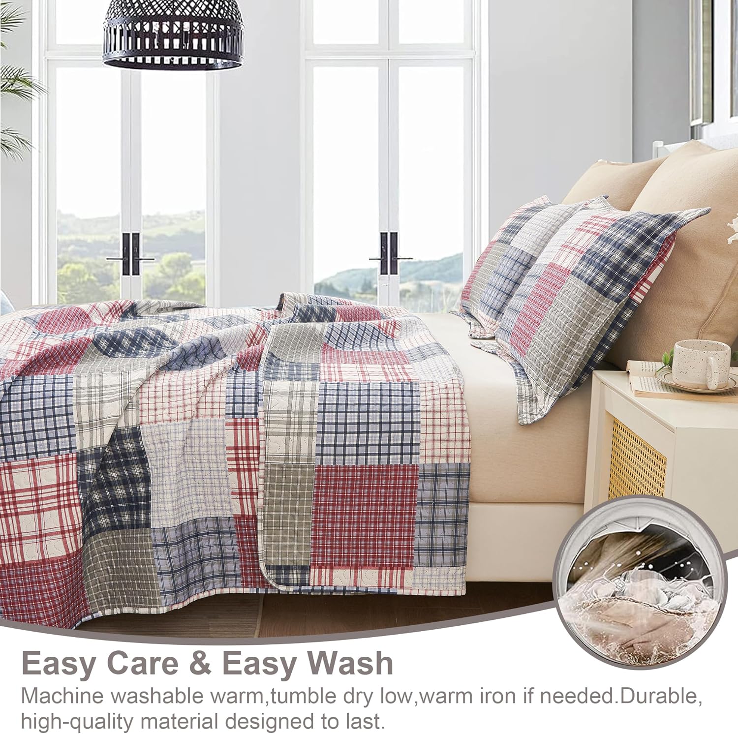 Ycosy King Size Plaid Quilt Set with 2 Pillow Shams 1