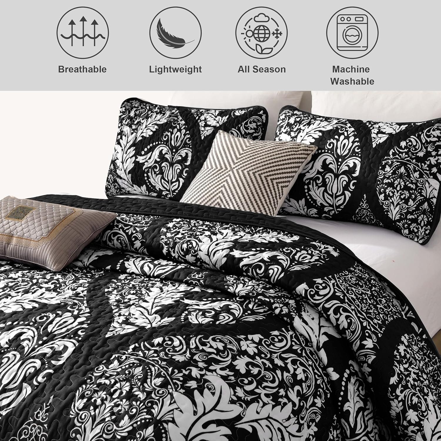 DJY Black Quilt Set King Size 3 Pieces 1