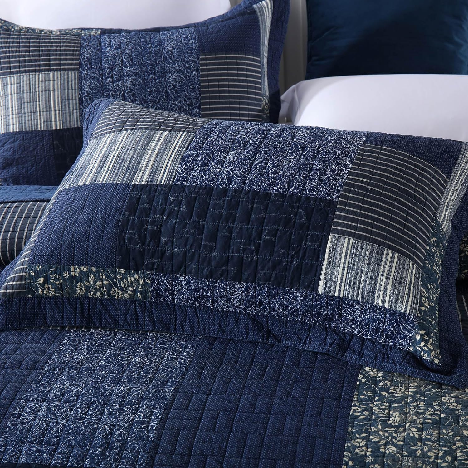 mixinni Navy Blue Quilt Set Queen Size 3-Piece