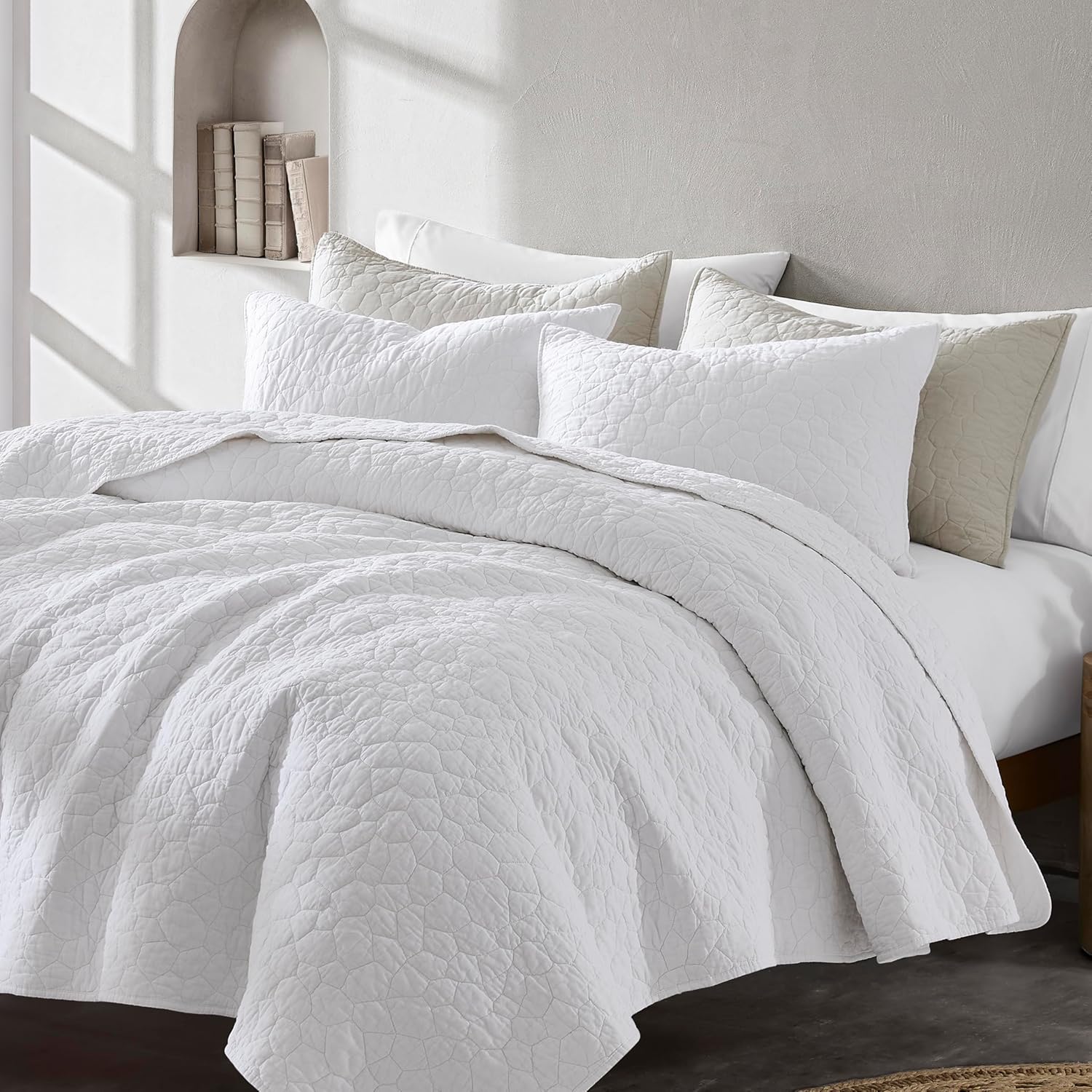 RSHARE 100 Cotton Quilt Bedding Set Twin White