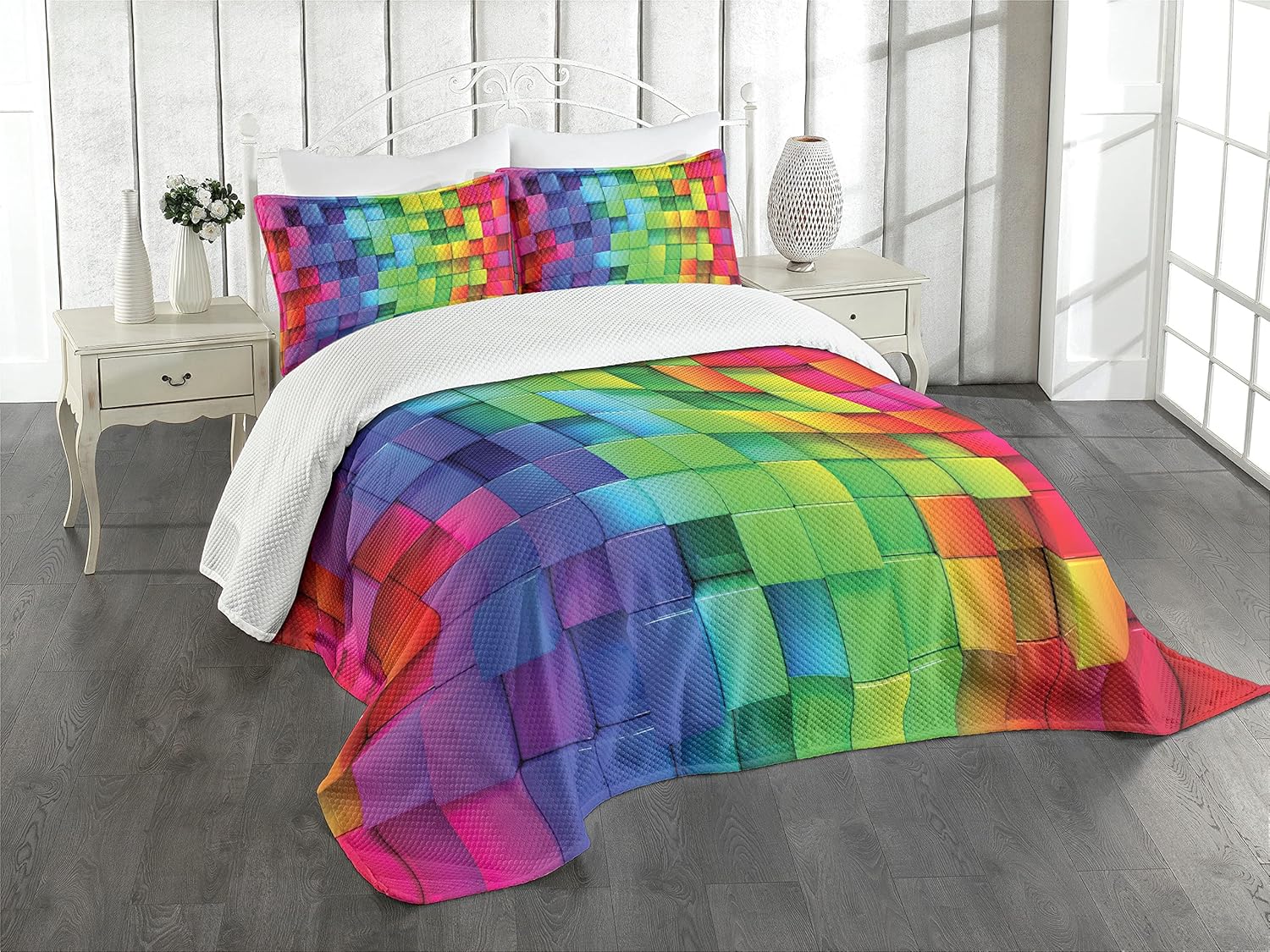 Ambesonne Colorful Bedspread Set Queen Size