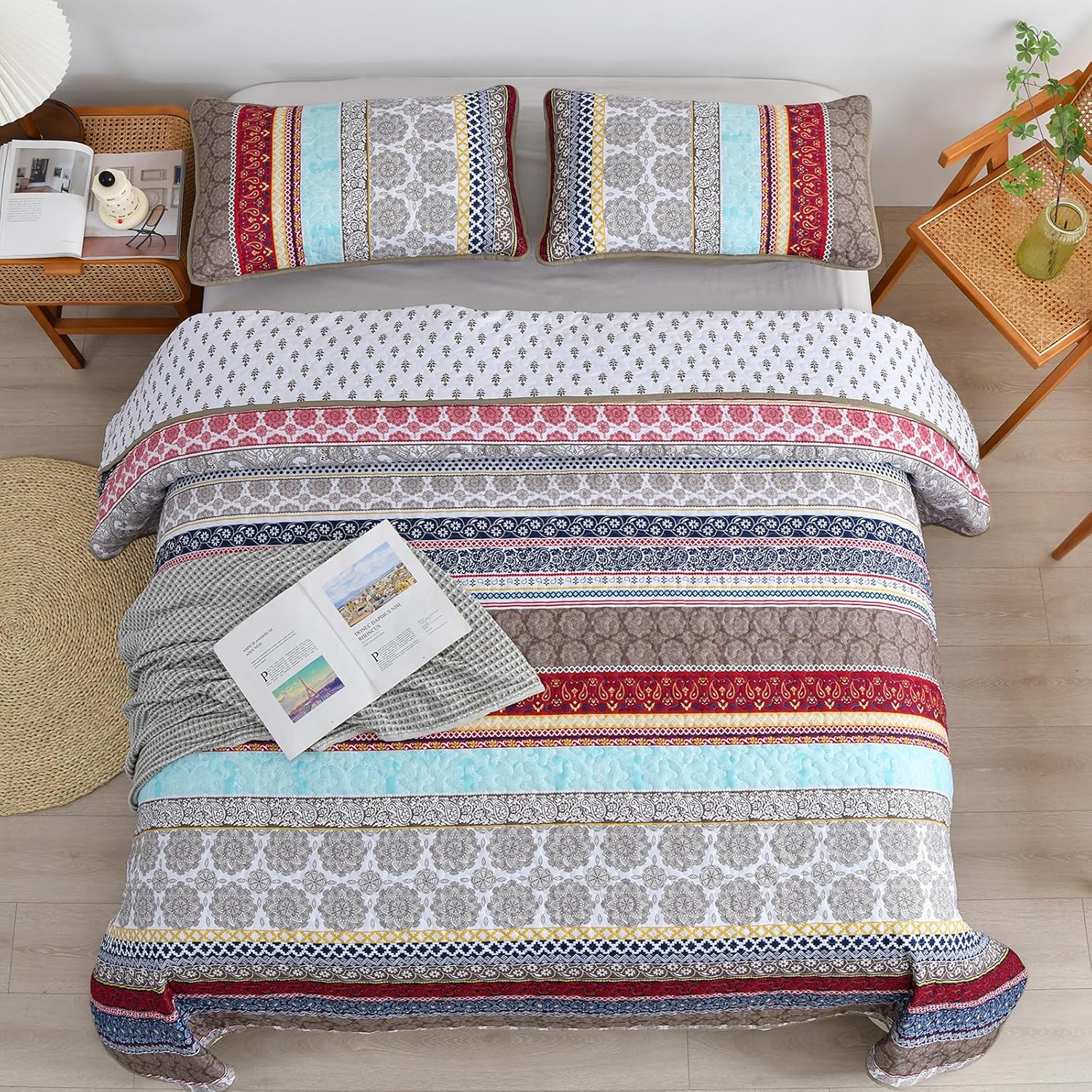 WONGS BEDDING Boho Queen Quilt Set 3 Piece