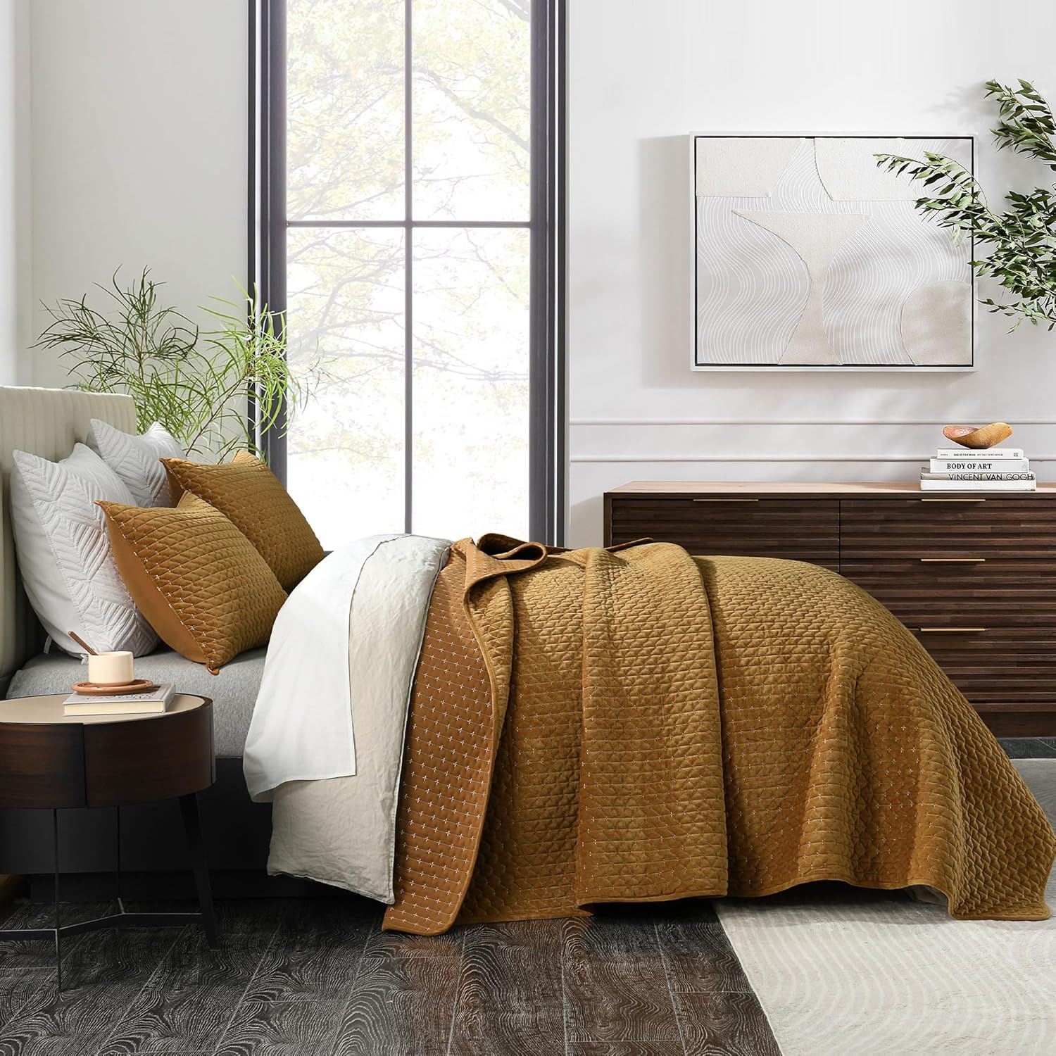 Grassix Velvet Quilt Set Queen Size with 2 Shams
