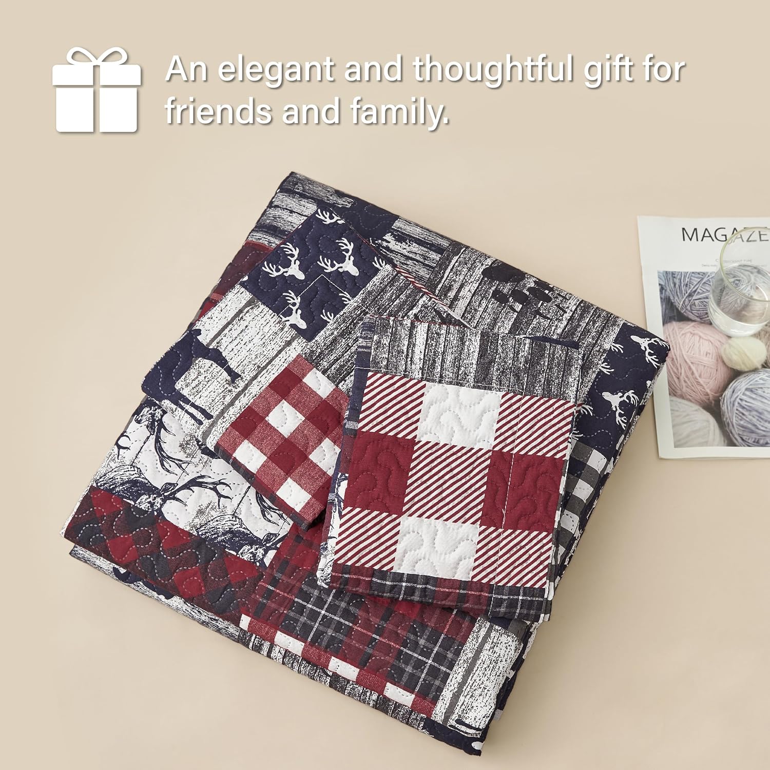 PPOLCA Queen Christmas Cabin Quilt Set 3-Piece Reversible