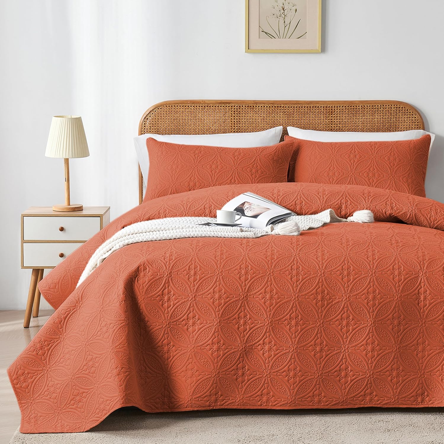 WURUIBO Quilt Set - Burnt Orange Microfiber