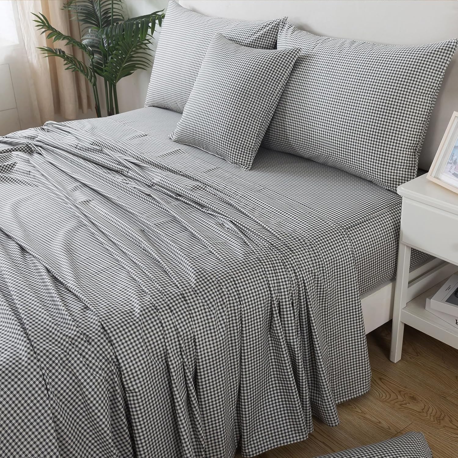 FADFAY Black Plaid Twin XL Deep Pocket Sheet Set with 2 Pillowcases